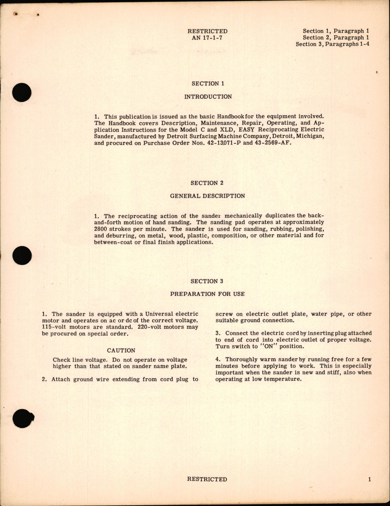 Sample page 5 from AirCorps Library document: Instructions with Parts Catalog for Model C & XLD Reciprocating Electric Sander (Detroit Surfacing Machine), 