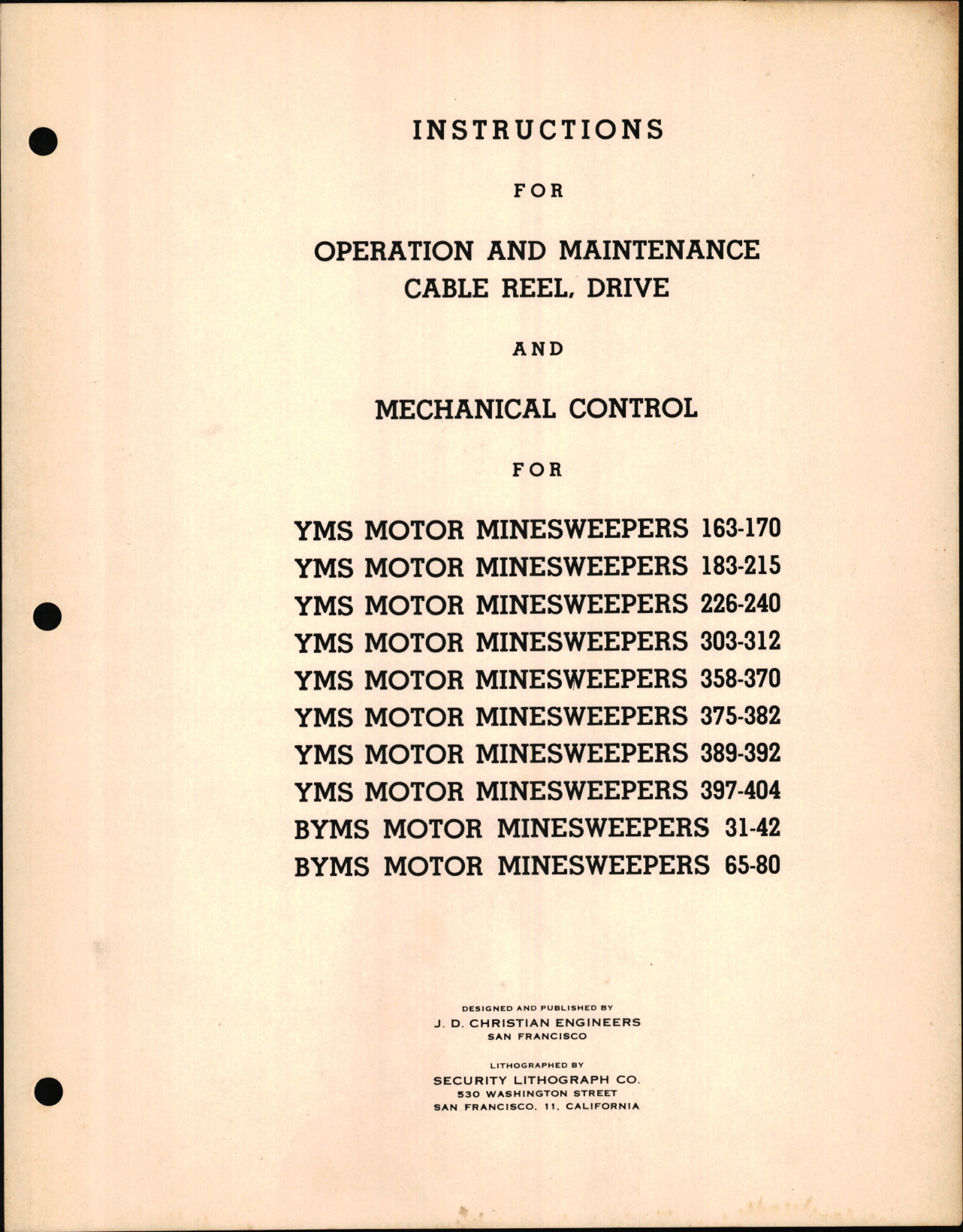 Sample page 1 from AirCorps Library document: Instruction Book for Cable Reel, Drive and Mechanical Control