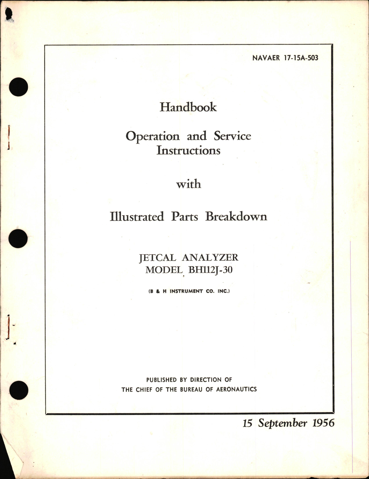 Sample page 1 from AirCorps Library document: Operation and Service Instructions with Illustrated Parts Breakdown for Jetcal Analyzer Model BH112J-30