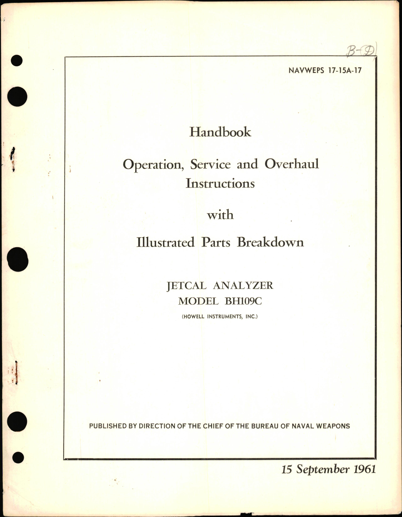 Sample page 1 from AirCorps Library document: Operation, Service, &  Overhaul Instructions with Illustrated Parts Breakdown for Jetcal Analyzer Model BH109C