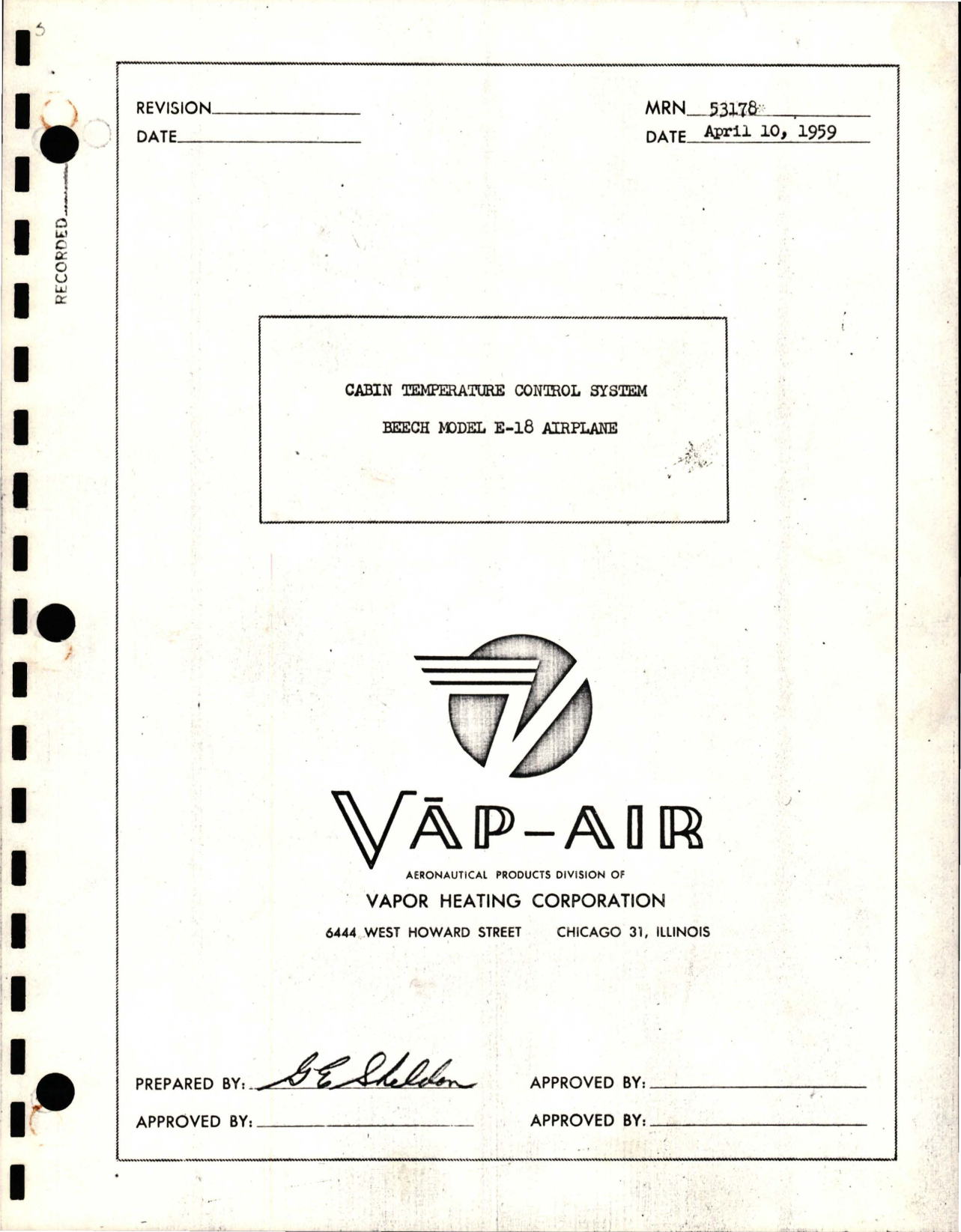 Sample page 1 from AirCorps Library document: Cabin Temperature Control System for Beech E-18
