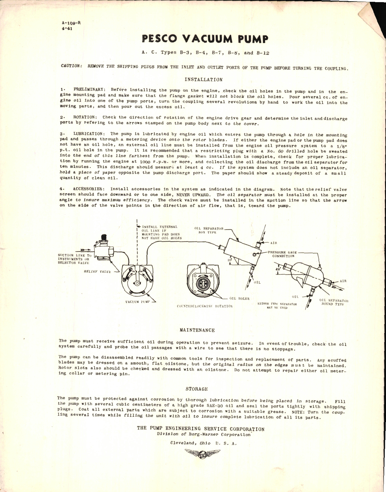 Sample page 1 from AirCorps Library document: Pesco Vacuum Pump, 