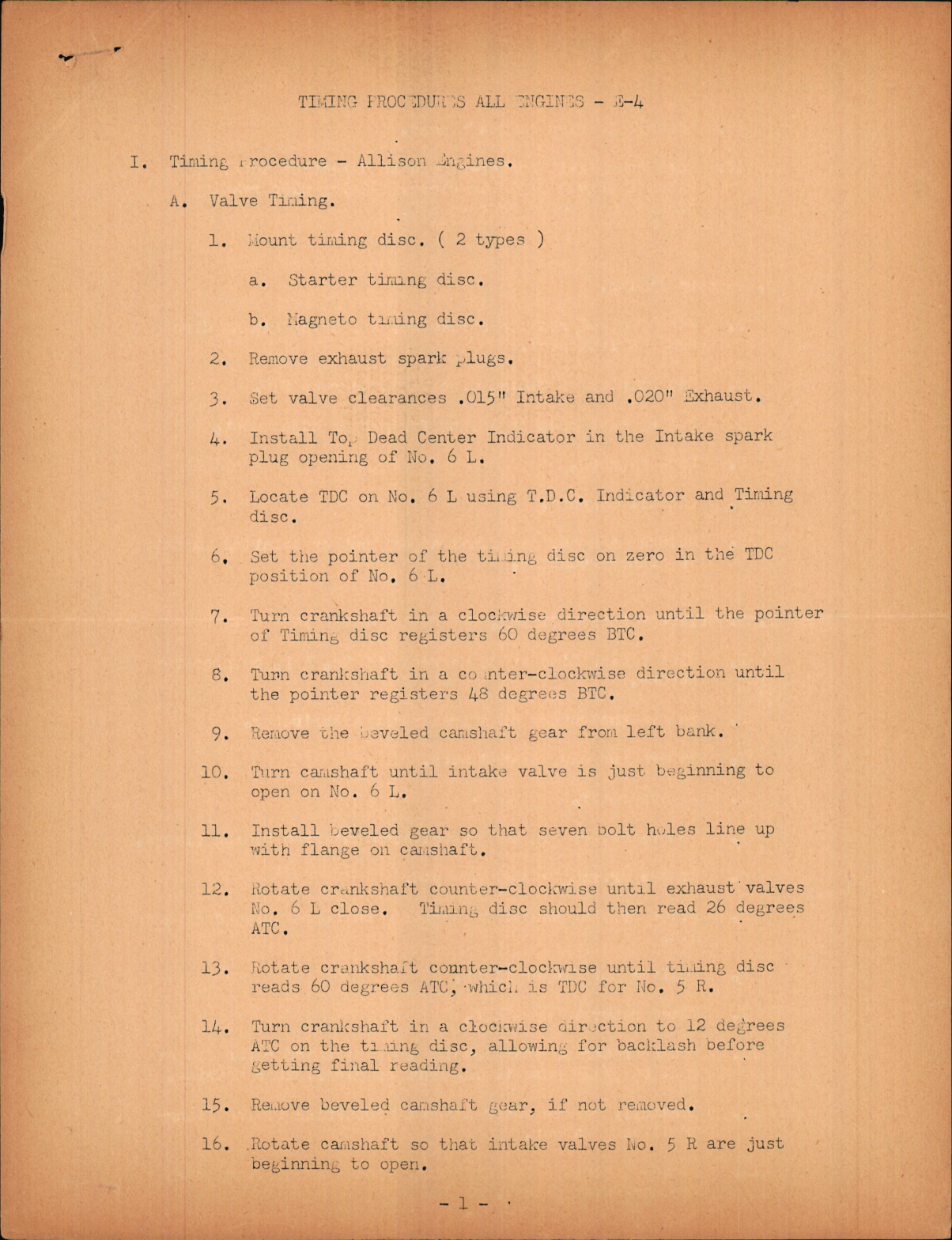 Sample page 1 from AirCorps Library document: Timing Procedures All Engines - E-4