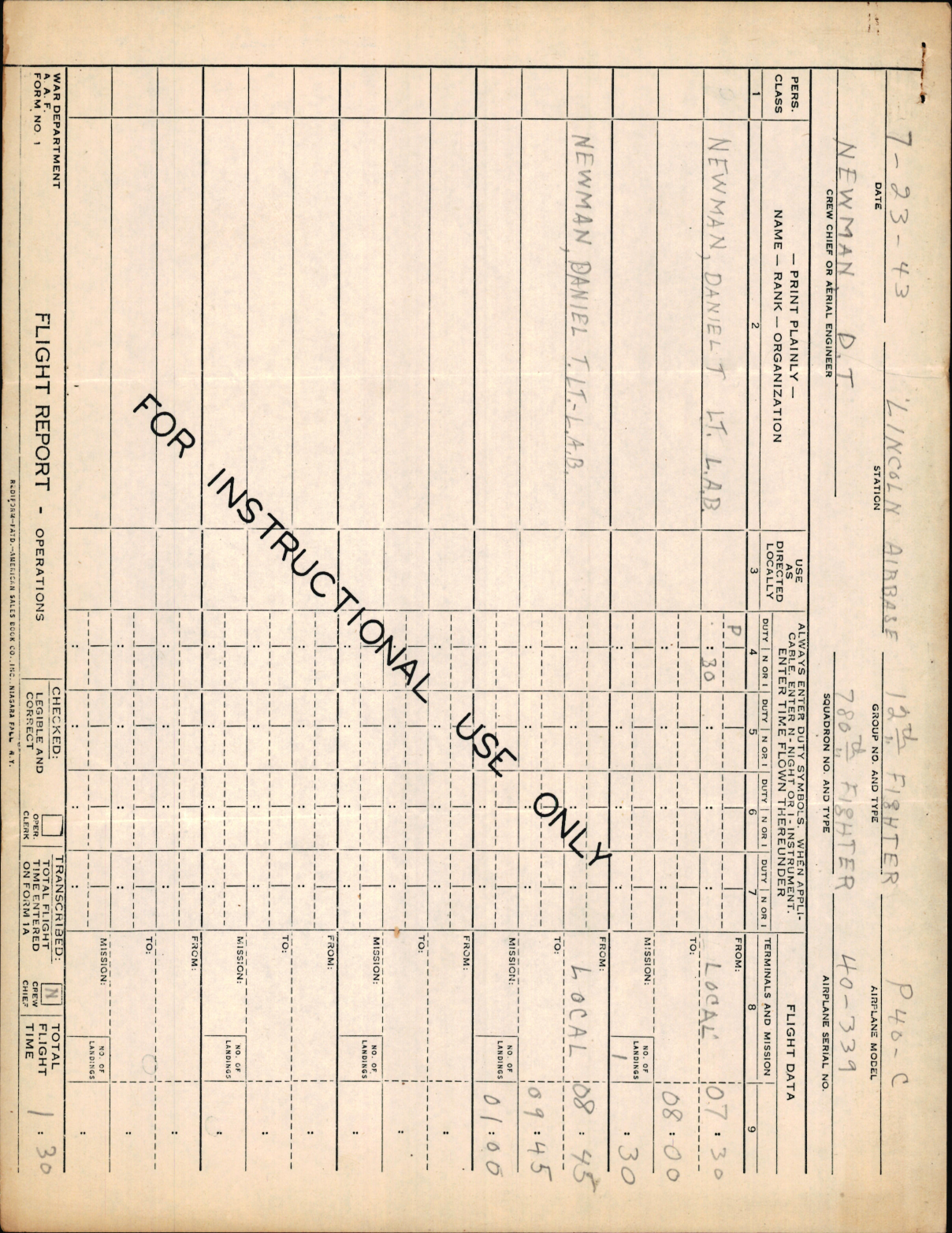 Sample page 1 from AirCorps Library document: P-40C Flight Report