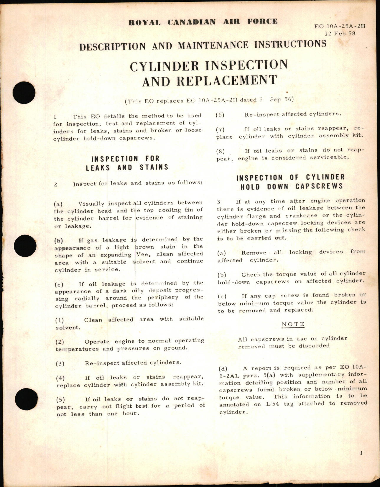 Sample page 1 from AirCorps Library document: Description and Maintenance Instructions for Cylinder Inspection and Replacement,