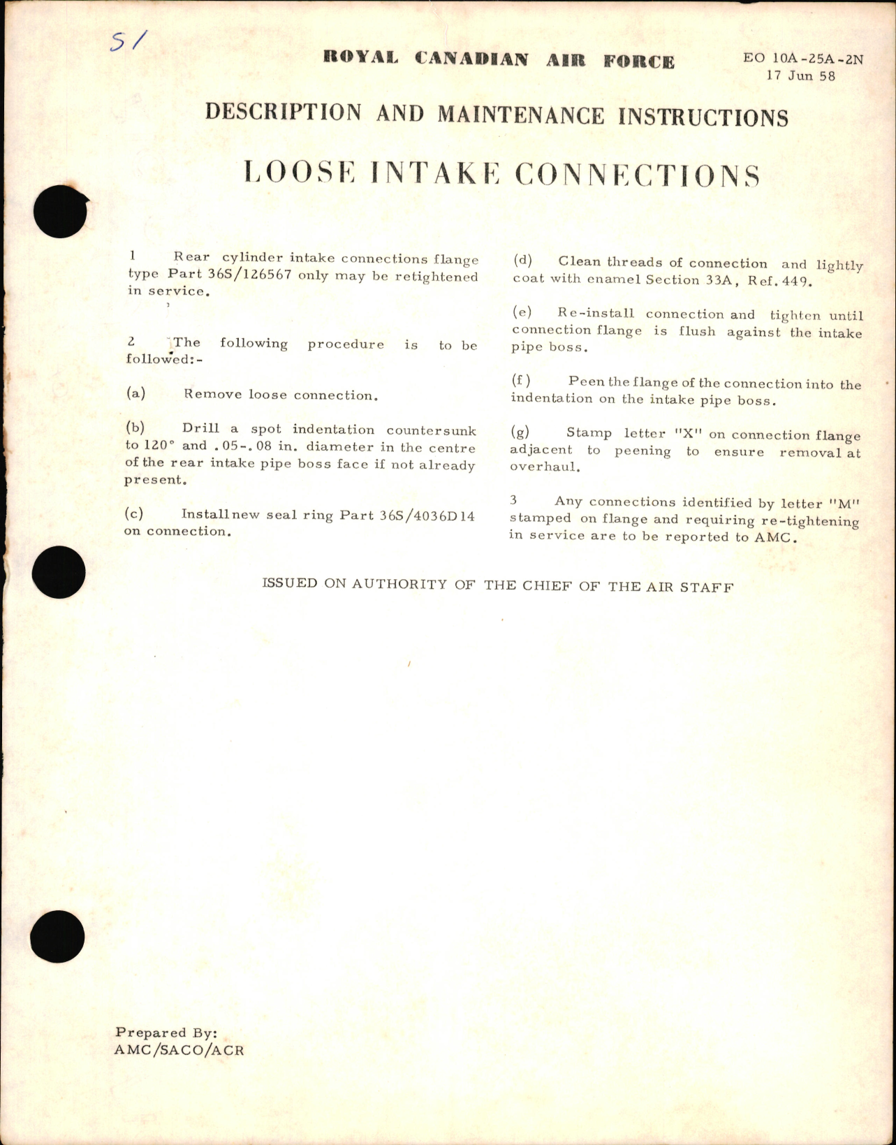 Sample page 1 from AirCorps Library document: Description and Maintenance for Loose Intake Connections