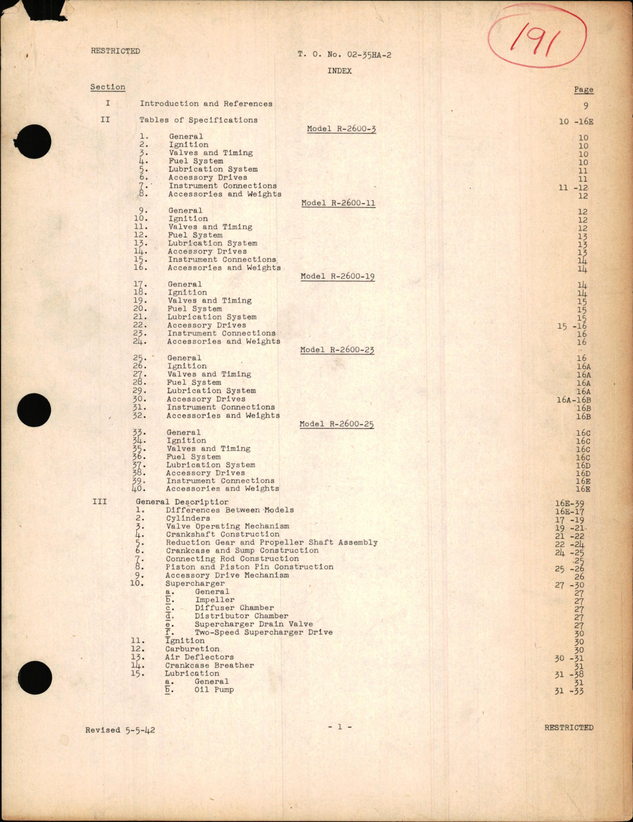 Sample page 1 from AirCorps Library document: Service Instructions for Wright Model R-2600-11 Engine