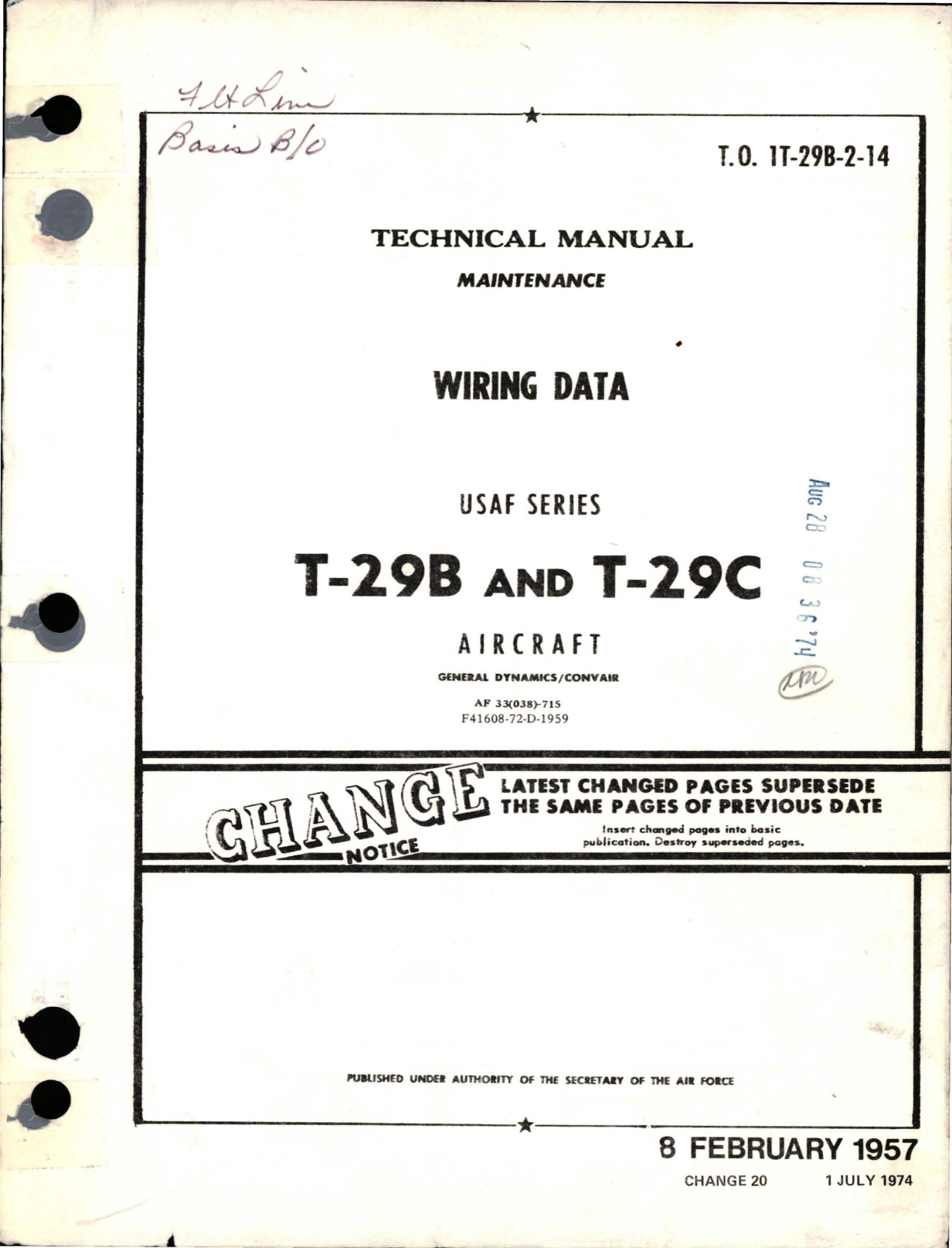 Sample page 1 from AirCorps Library document: Maintenance for Wiring Data - T-29B and T-29C 