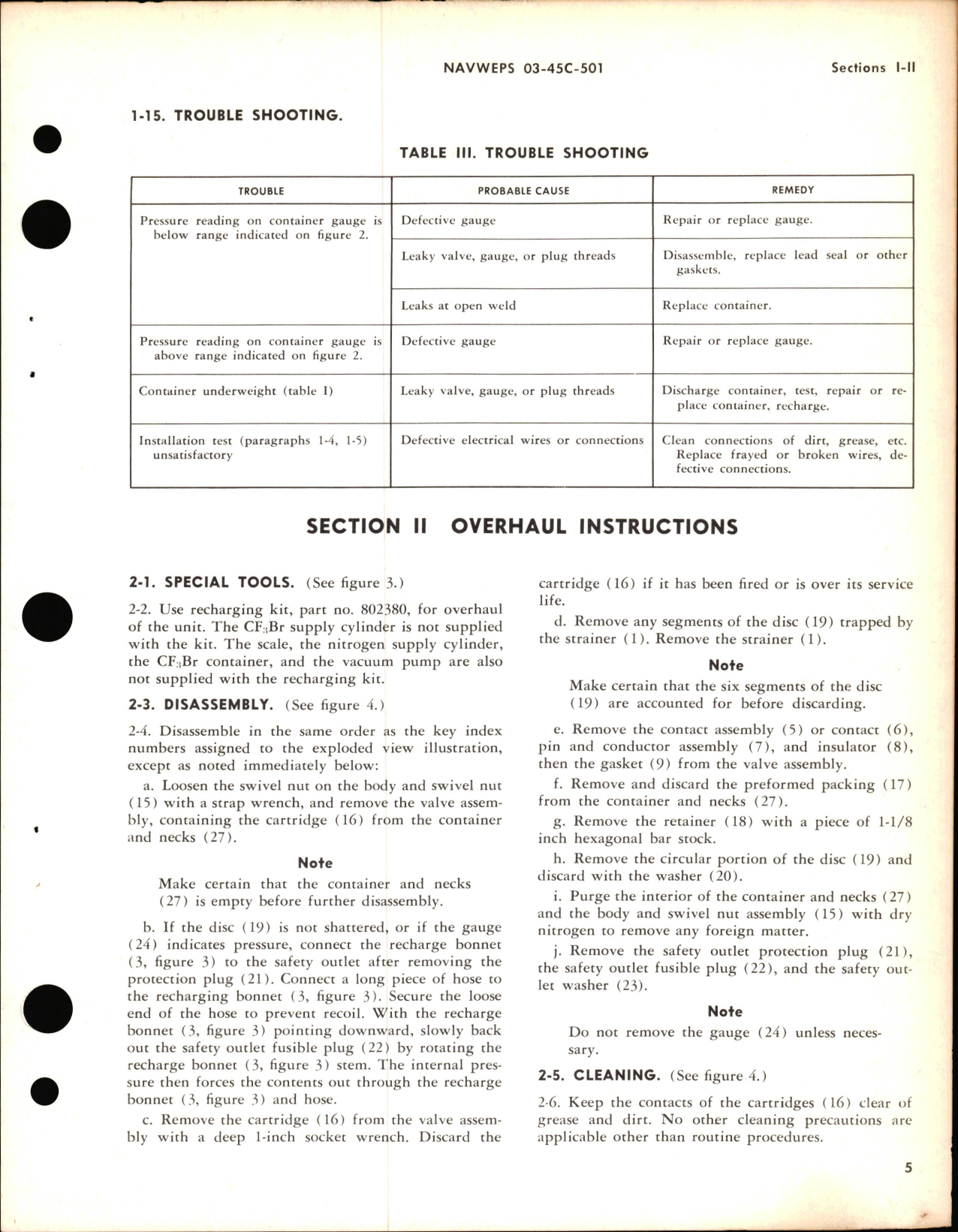 Sample page 5 from AirCorps Library document: Operation, Service, & Overhaul Instructions woth Parts Breakdown for Valve and Cartridge Assemblies for CF3Br Containers