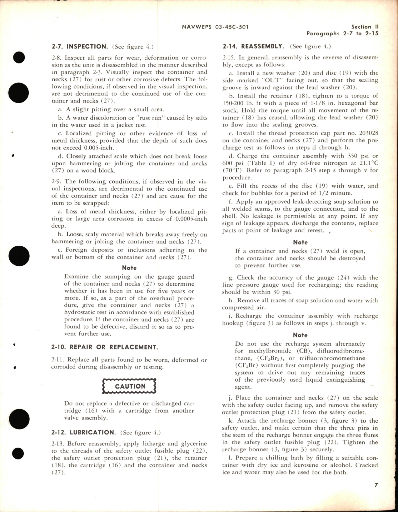 Sample page 7 from AirCorps Library document: Operation, Service, & Overhaul Instructions woth Parts Breakdown for Valve and Cartridge Assemblies for CF3Br Containers
