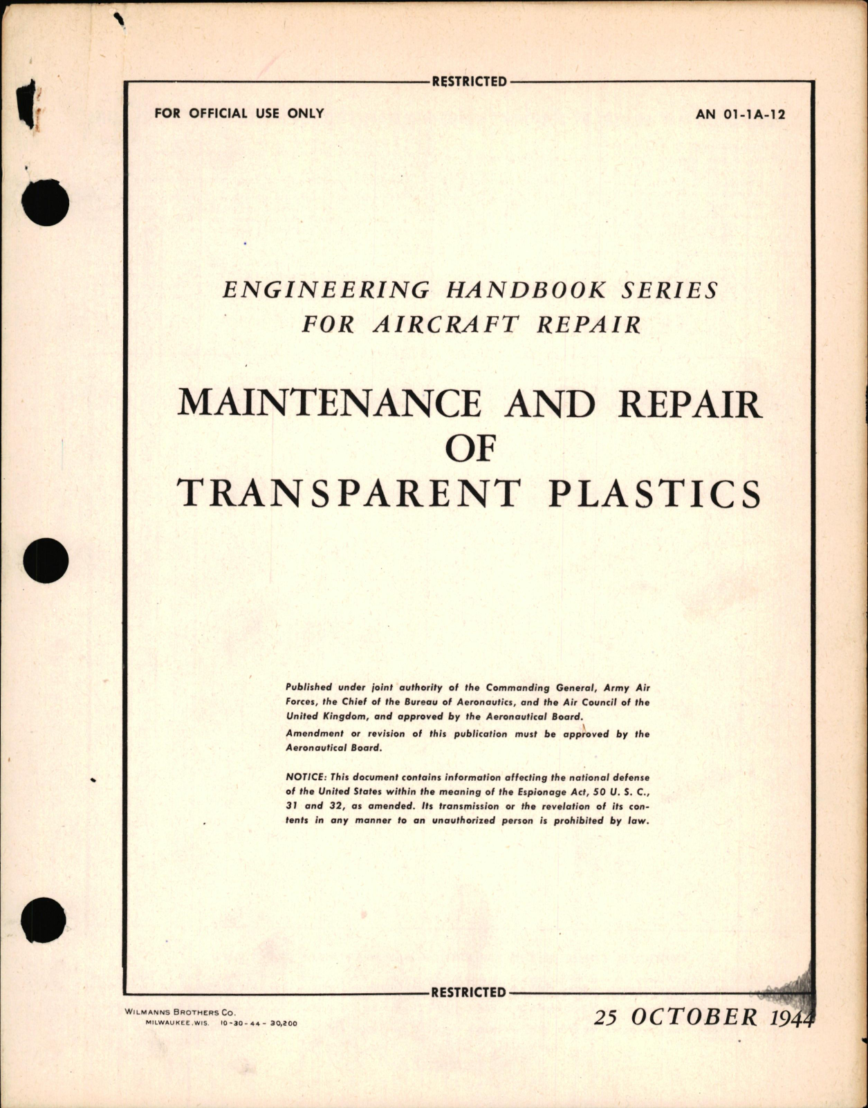 Sample page 1 from AirCorps Library document: Maintenance and Repair of Transparent Plastics