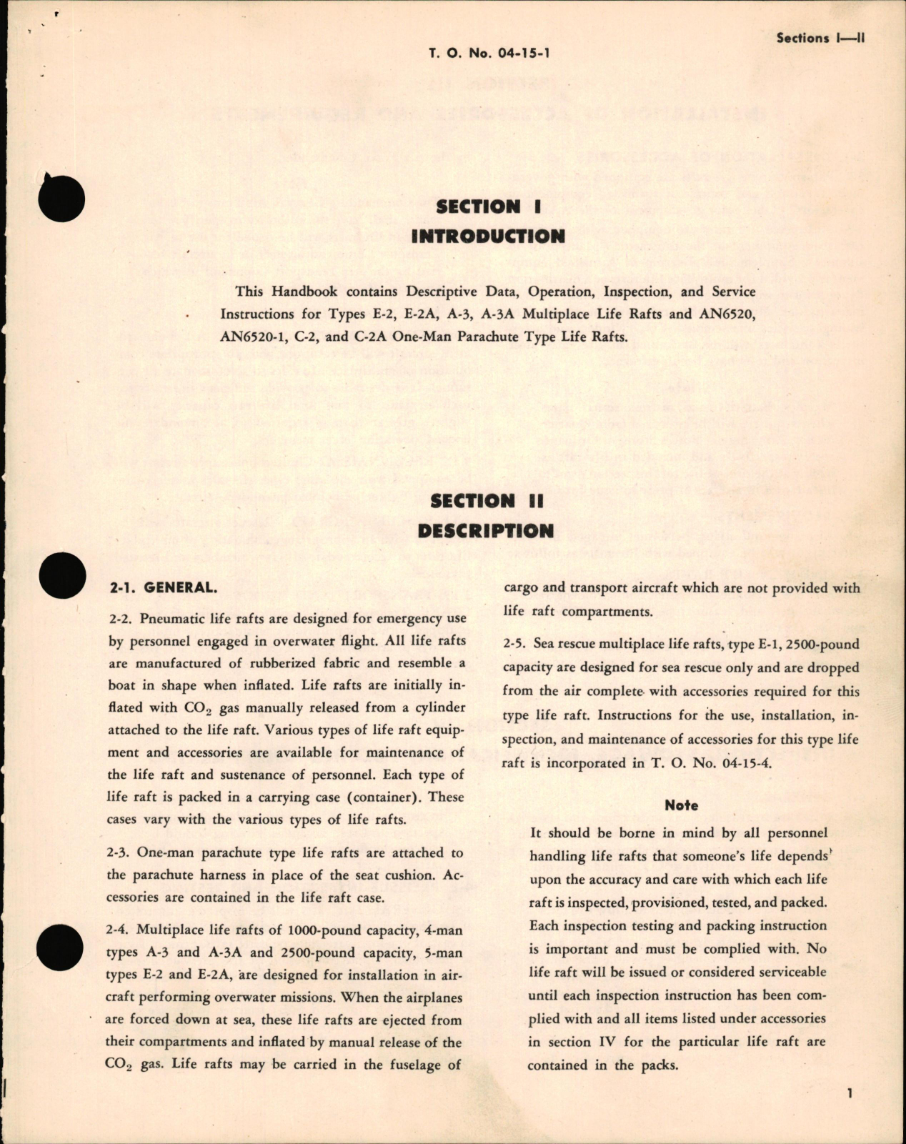 Sample page 5 from AirCorps Library document: Operation & Service Instructions with Accessory Parts List for Life Rafts, 