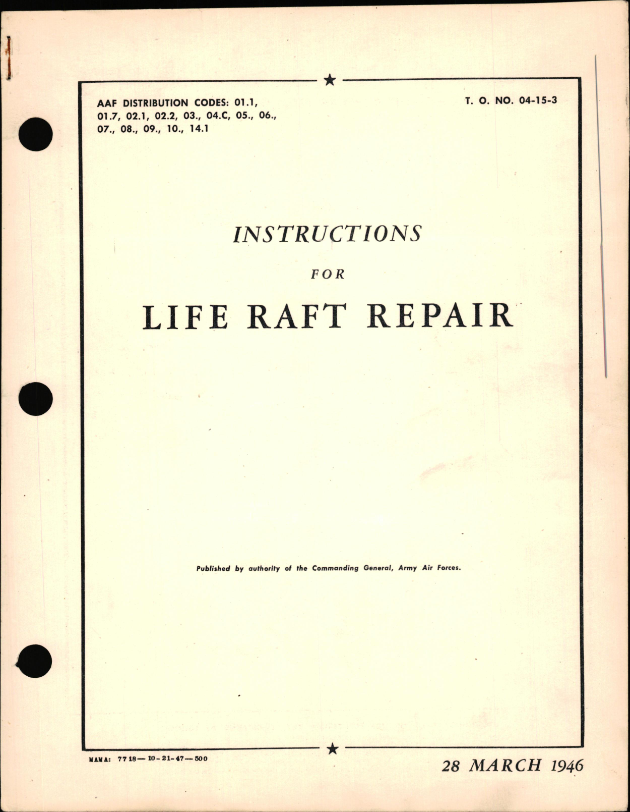 Sample page 1 from AirCorps Library document: Instructions for Life Raft Repair