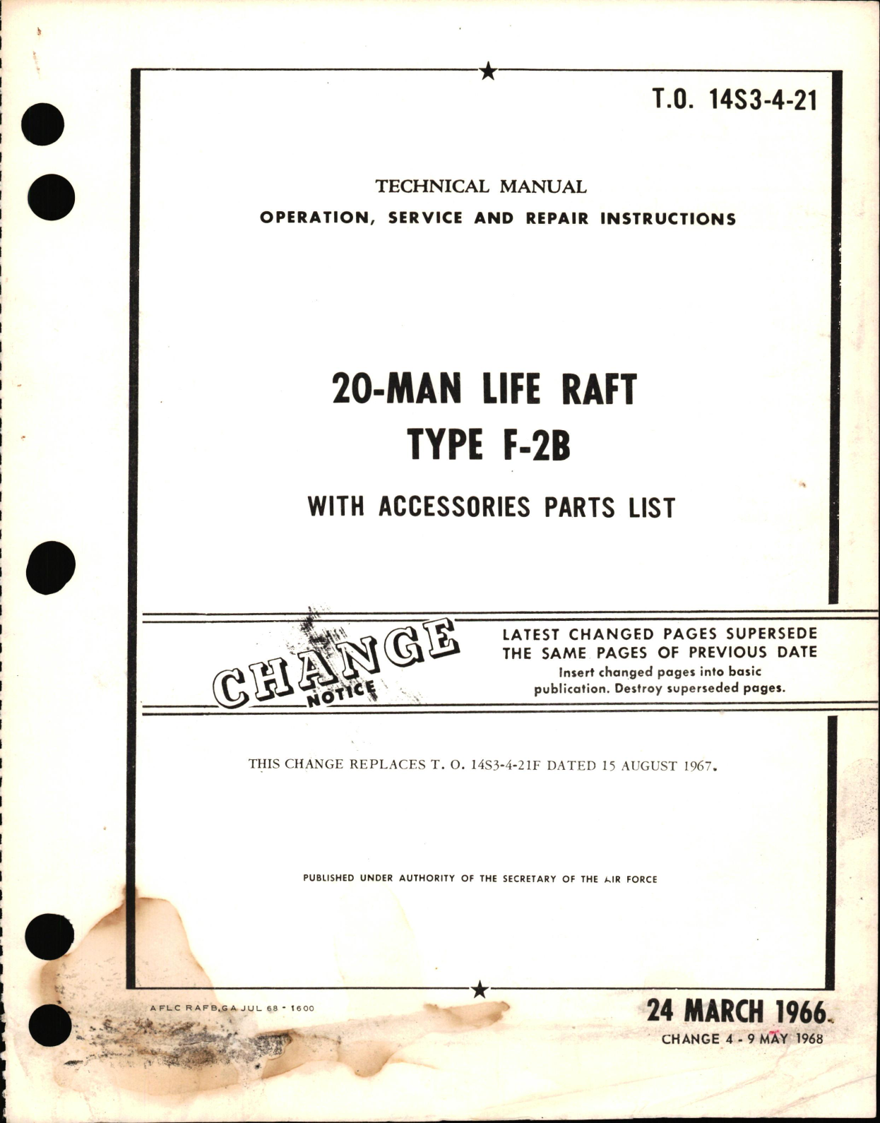 Sample page 1 from AirCorps Library document: Operation, Service, & Repair Instructions for Type F-2B 20-Man Life Raft with Accessories Part List