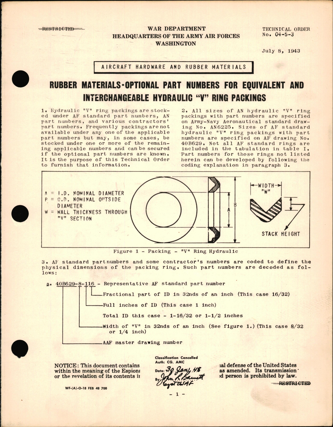 Sample page 1 from AirCorps Library document: Optional Part Numbers for Equivalent & Interchangeable Hydraulic V Ring Packings