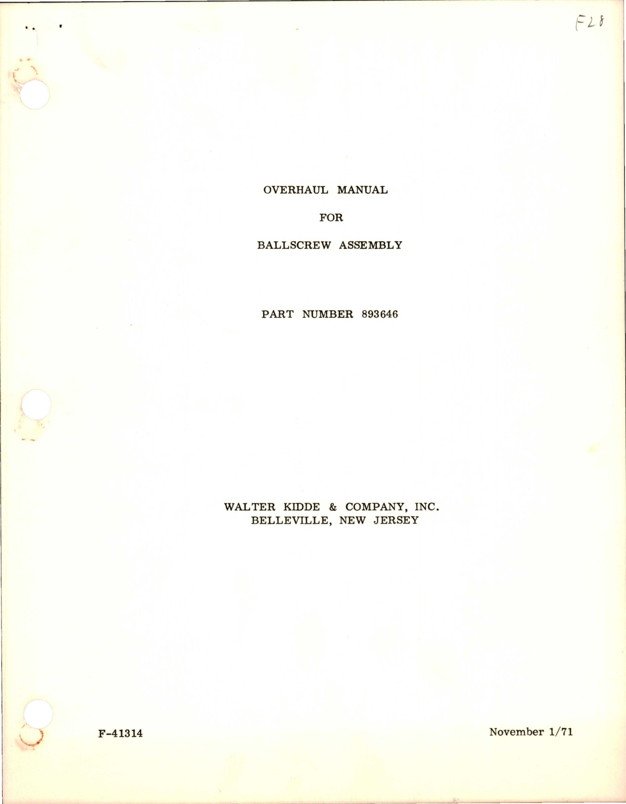 Sample page 1 from AirCorps Library document: Overhaul Manual for Ballscrew Assy - Part 893646 