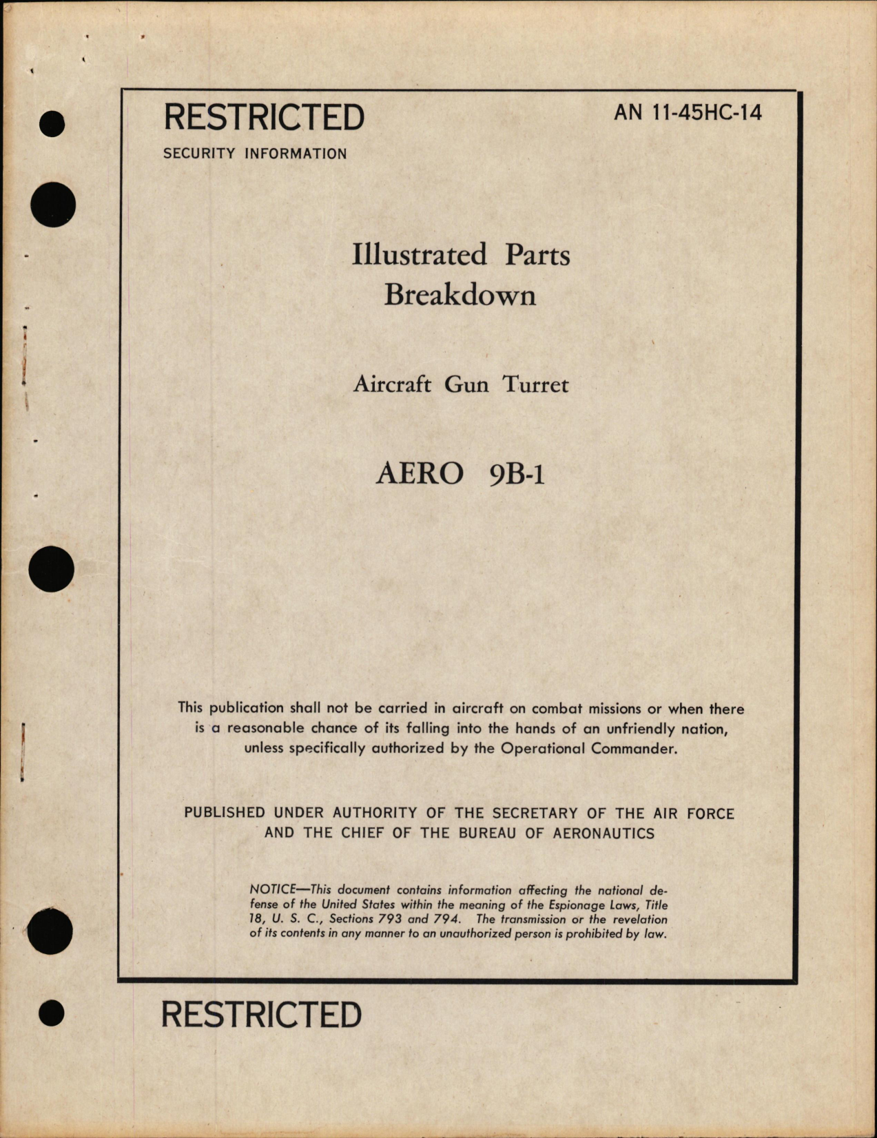 Sample page 1 from AirCorps Library document: Illustrated Parts Breakdown for Aircraft Gun Turret Aero 9B-1