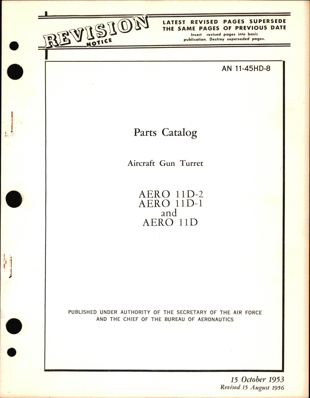 Sample page 1 from AirCorps Library document: Parts Catalog for Aircraft Gun Turret Aero 11D-2, 11D-1, & 11D