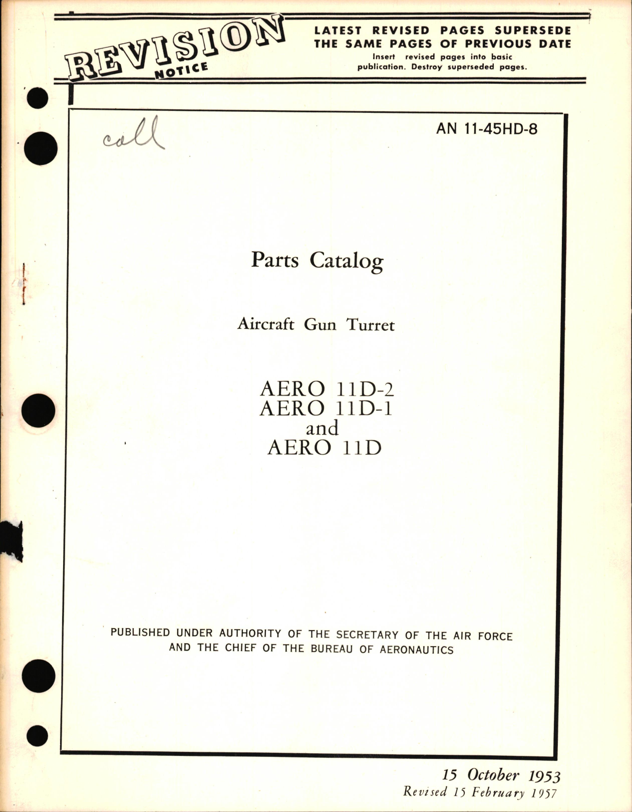 Sample page 1 from AirCorps Library document: Parts Catalog for Aircraft Gun Turret Aero 11D-2, 11D-1, & 11D