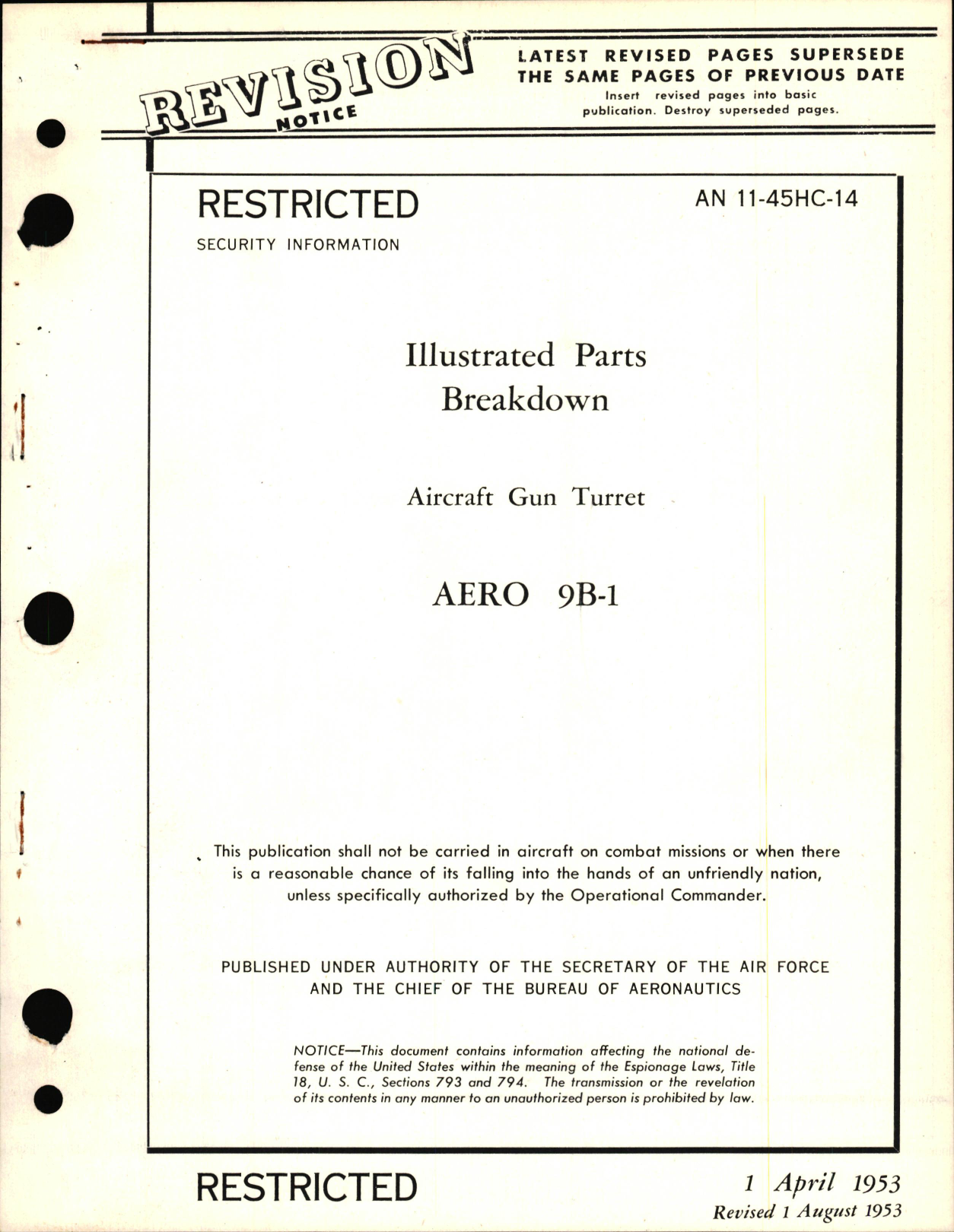 Sample page 1 from AirCorps Library document: Illustrated Parts Breakdown for Aircraft Gun Turret Aero 9B-1