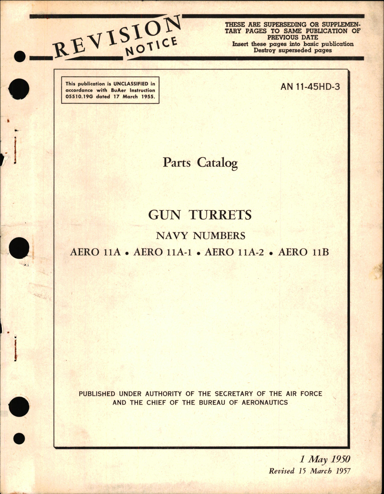 Sample page 1 from AirCorps Library document: Parts Catalog for Gun Turrets Aero 11A, 11A-1, 11A-2, & 11B 