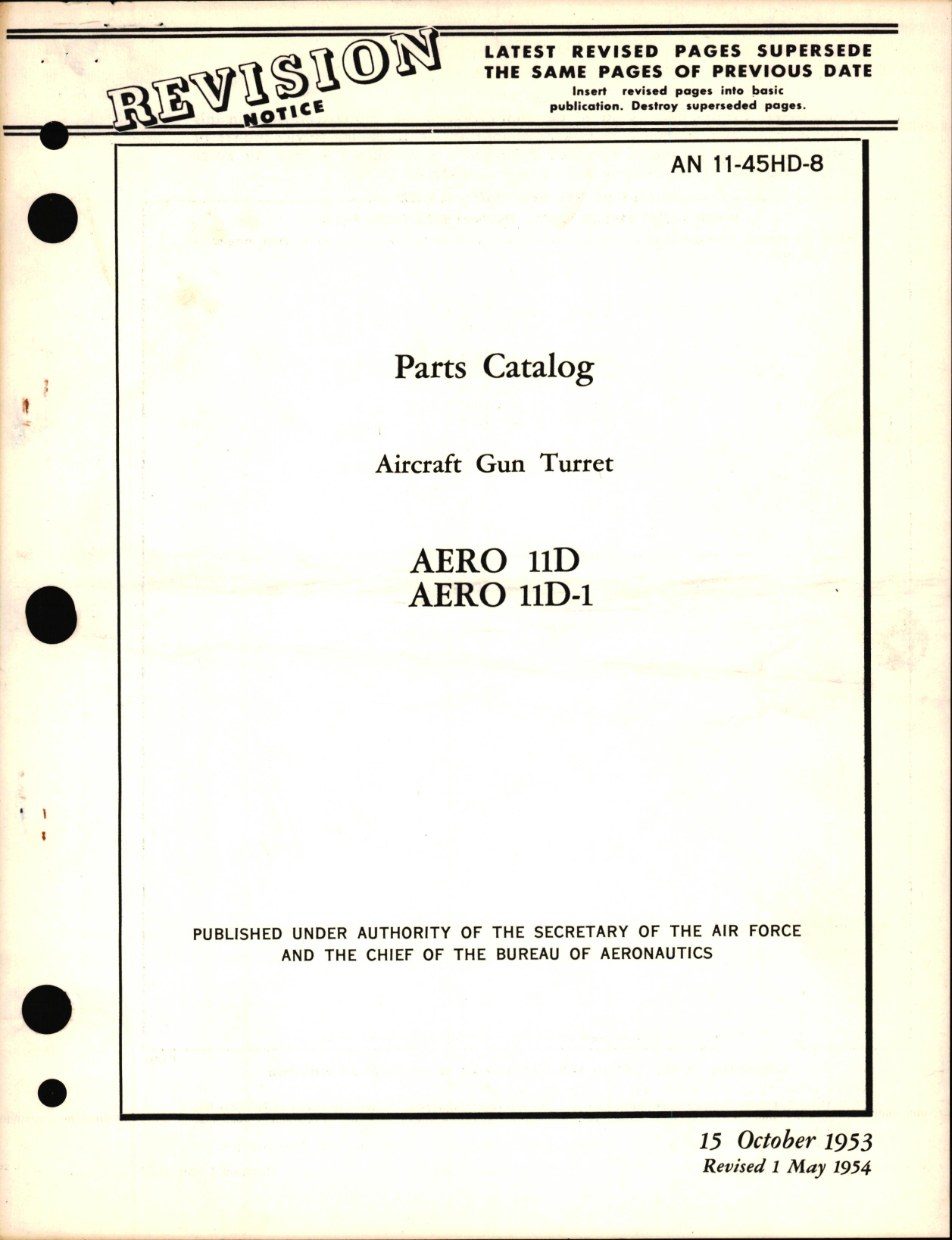 Sample page 1 from AirCorps Library document: Parts Catalog for Aircraft Gun Turret Aero 11D & 11D-1