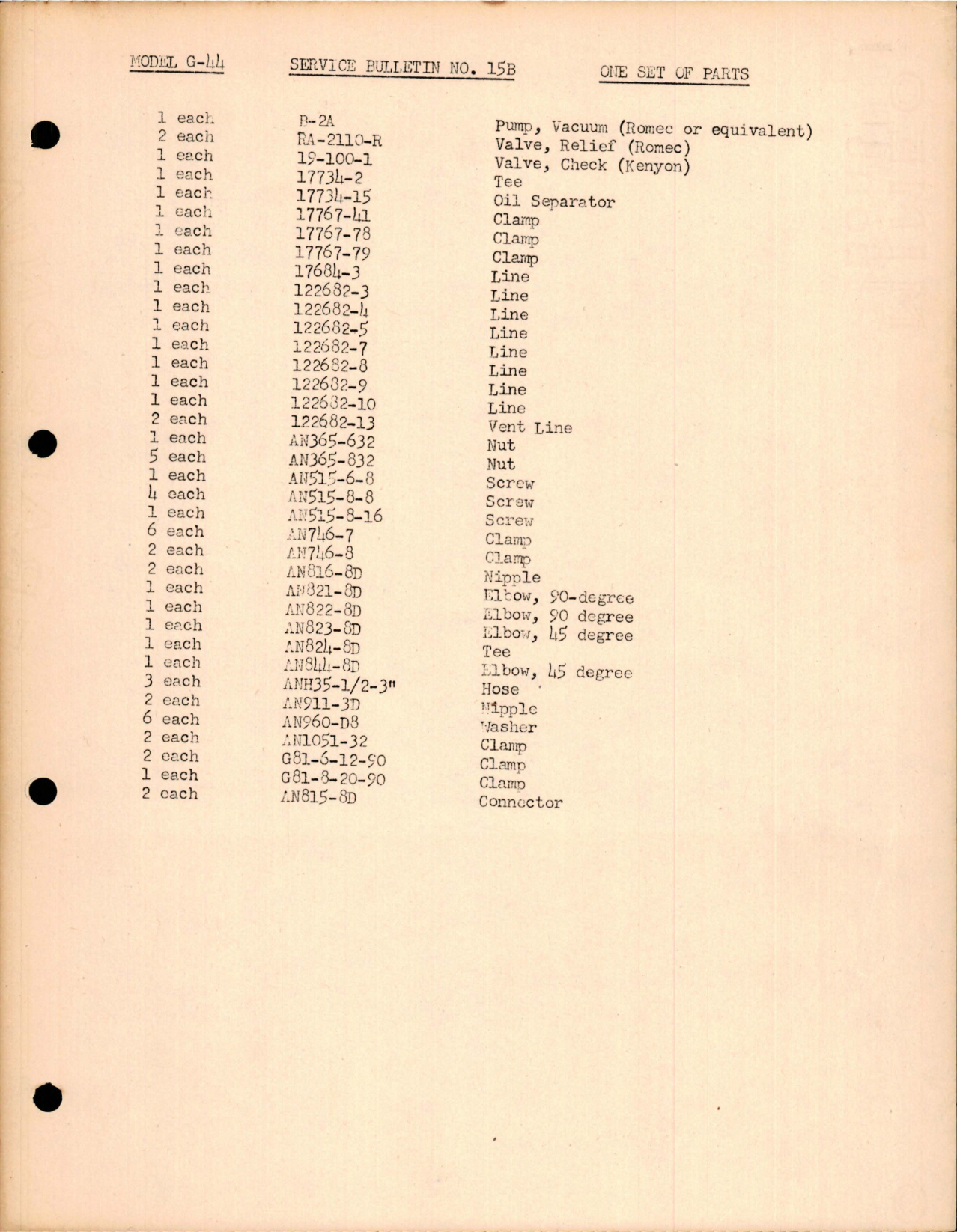 Sample page 1 from AirCorps Library document: Widgeon - Model G-44 One Set of Parts