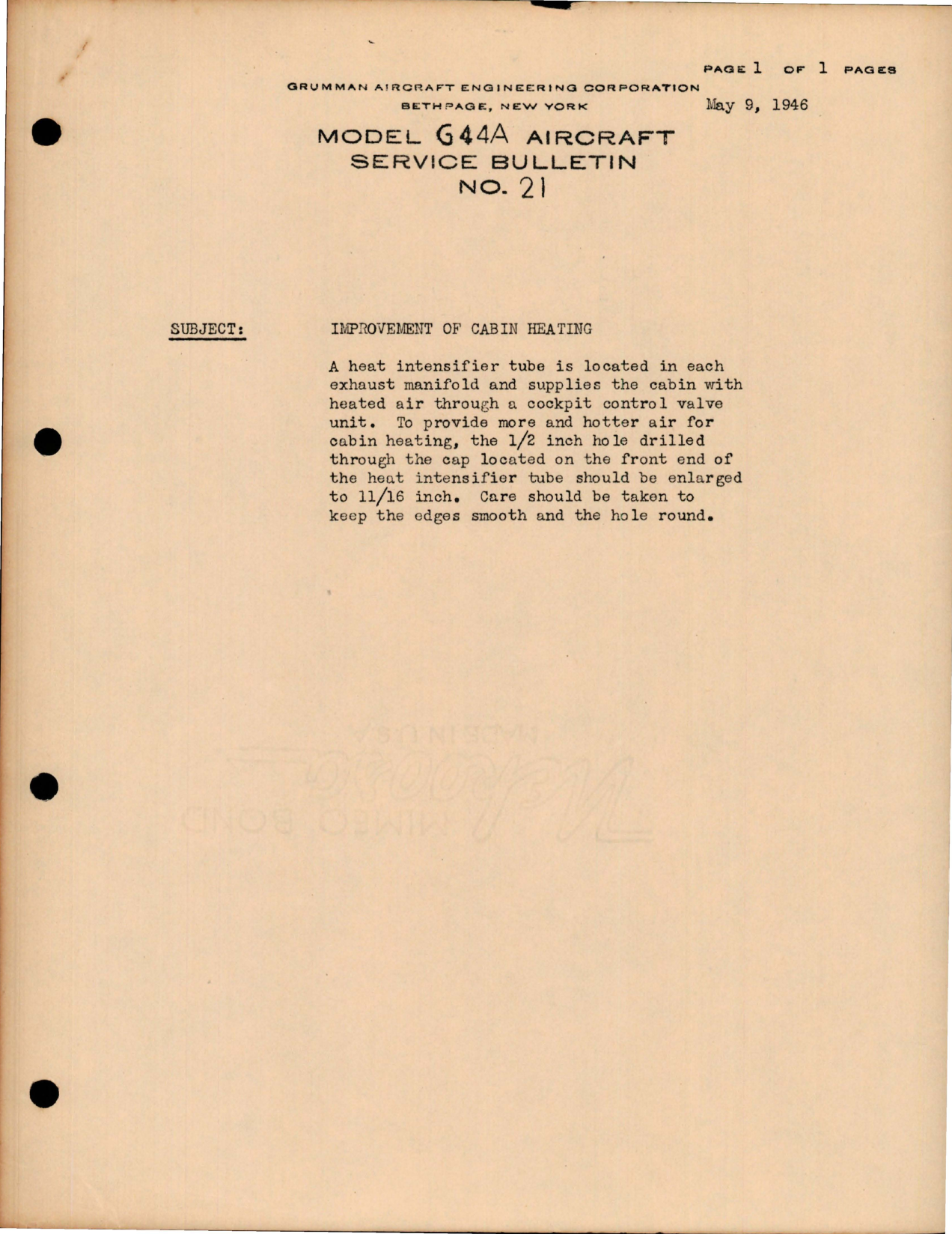 Sample page 1 from AirCorps Library document: Widgeon - Improvement of Cabin Heating