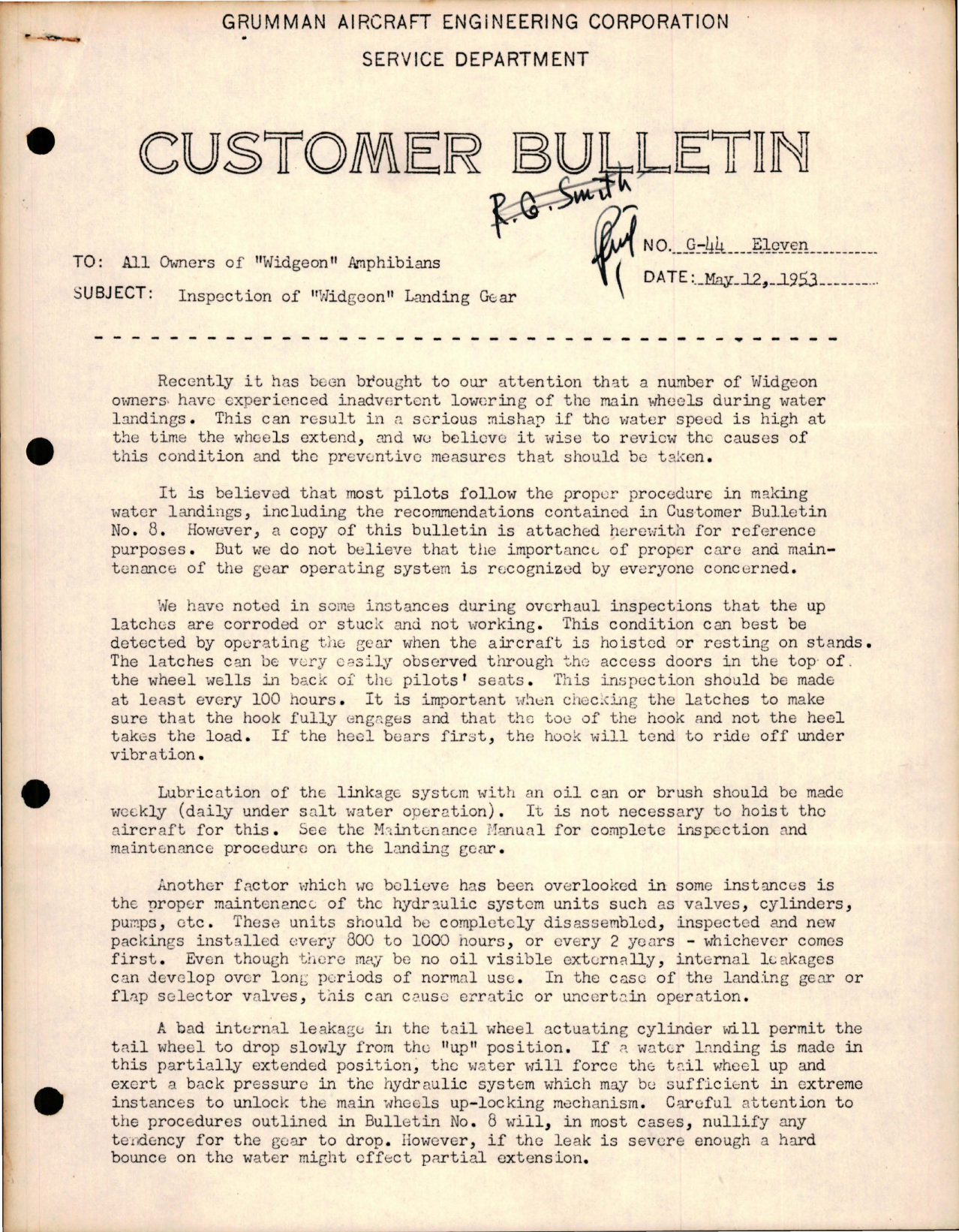 Sample page 1 from AirCorps Library document: Widgeon - Inspection of Widgeon Landing Gear