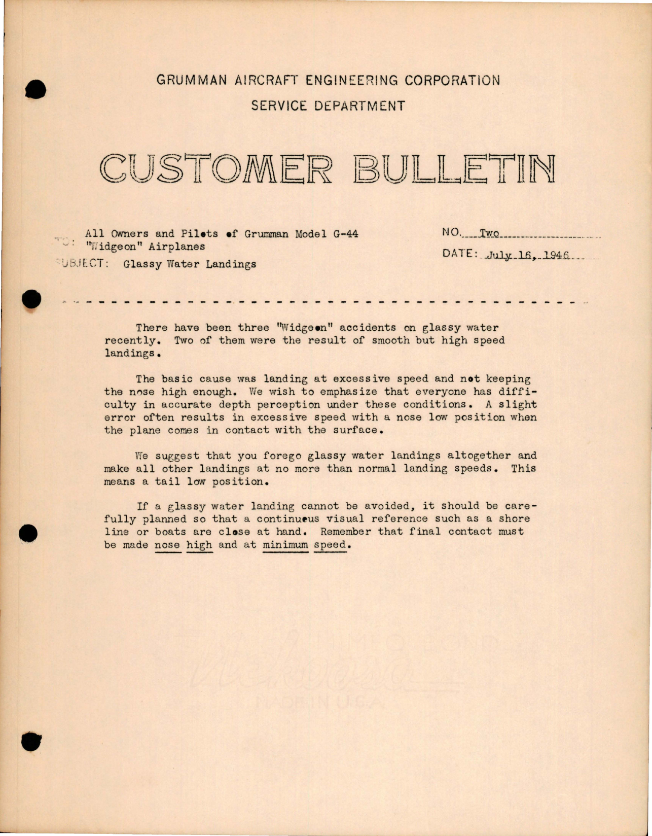 Sample page 1 from AirCorps Library document: Widgeon - Glassy Water Landings