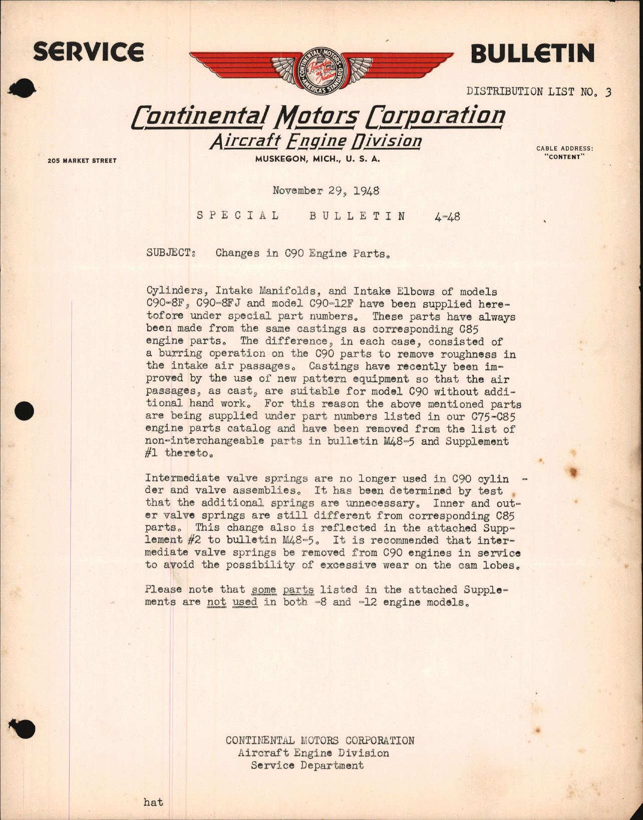 Sample page 1 from AirCorps Library document: Changes in C90 Engine Parts