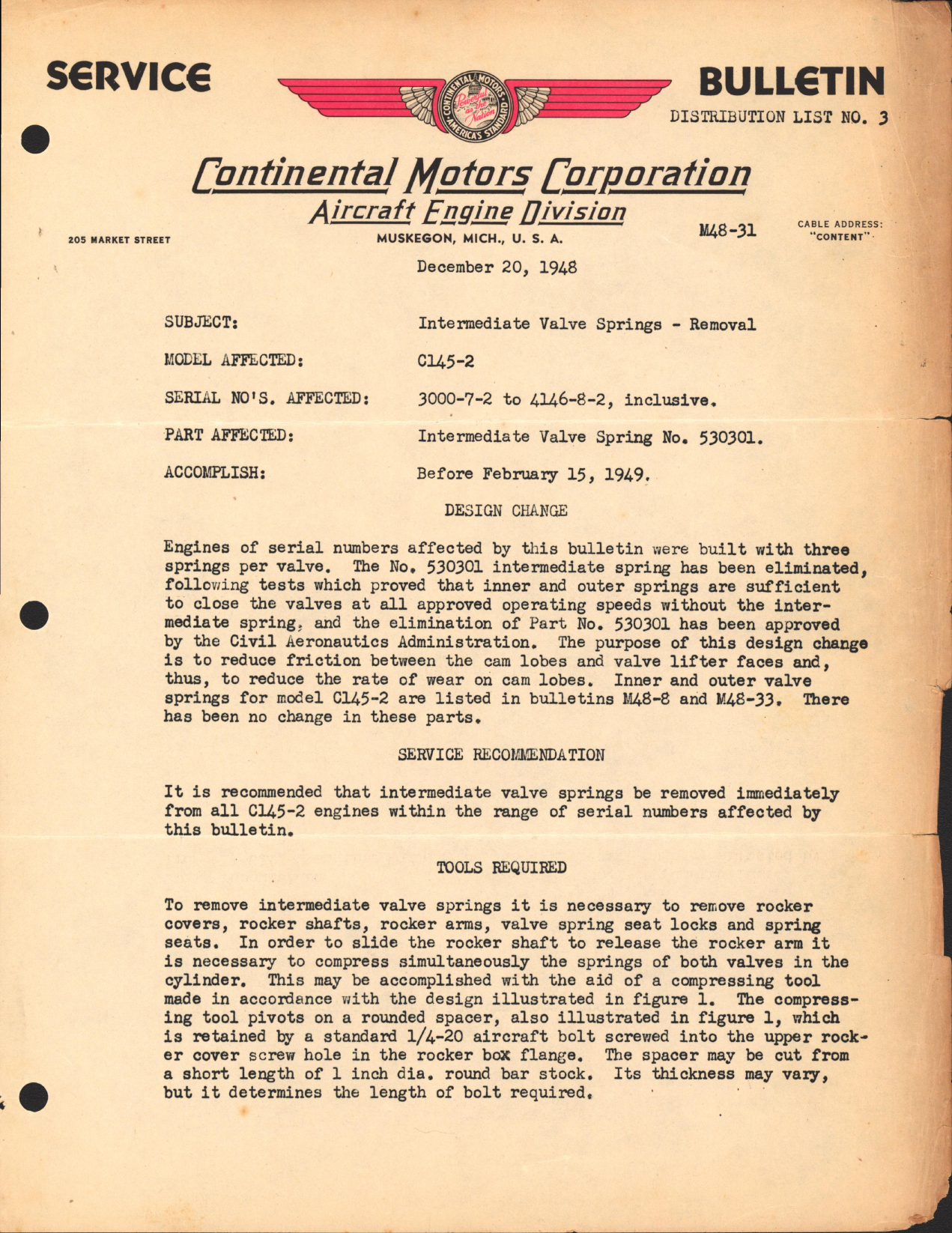 Sample page 1 from AirCorps Library document: Removal of Intermediate Valve Springs