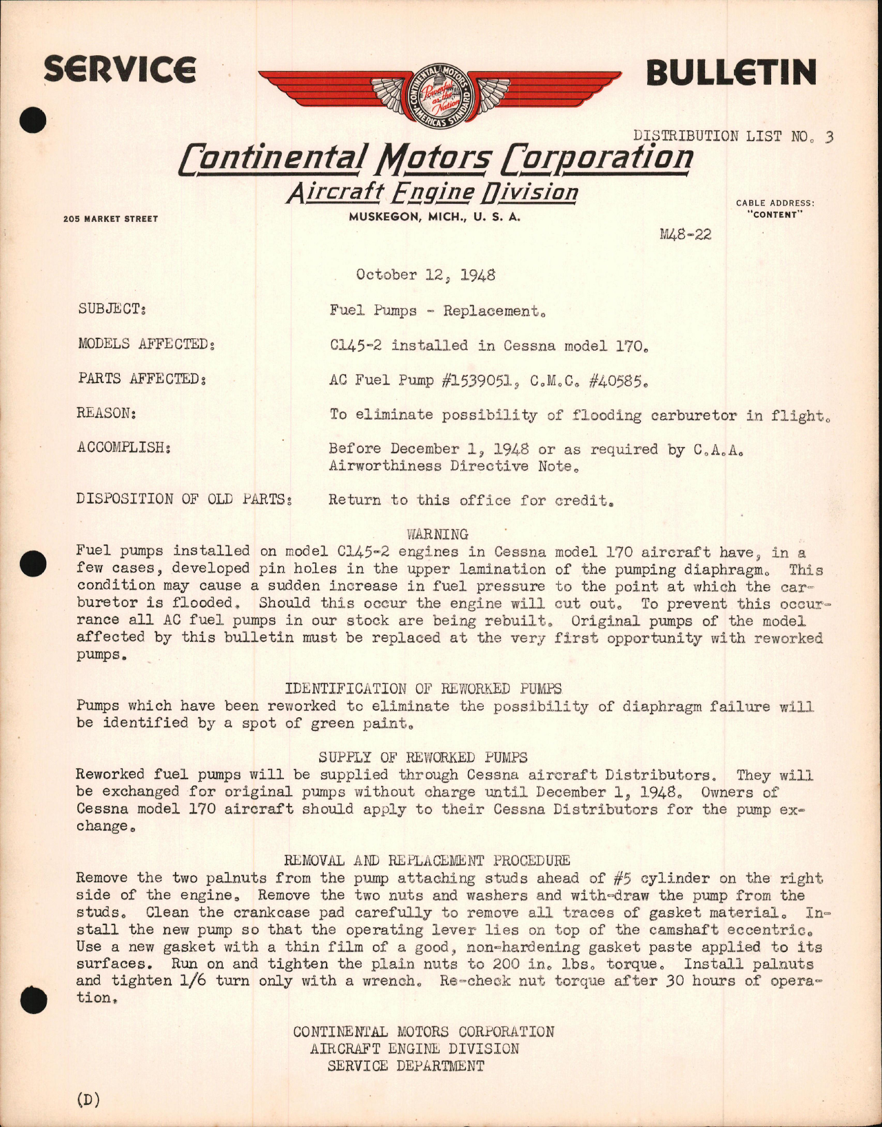 Sample page 1 from AirCorps Library document: Fuel Pumps - Replacement
