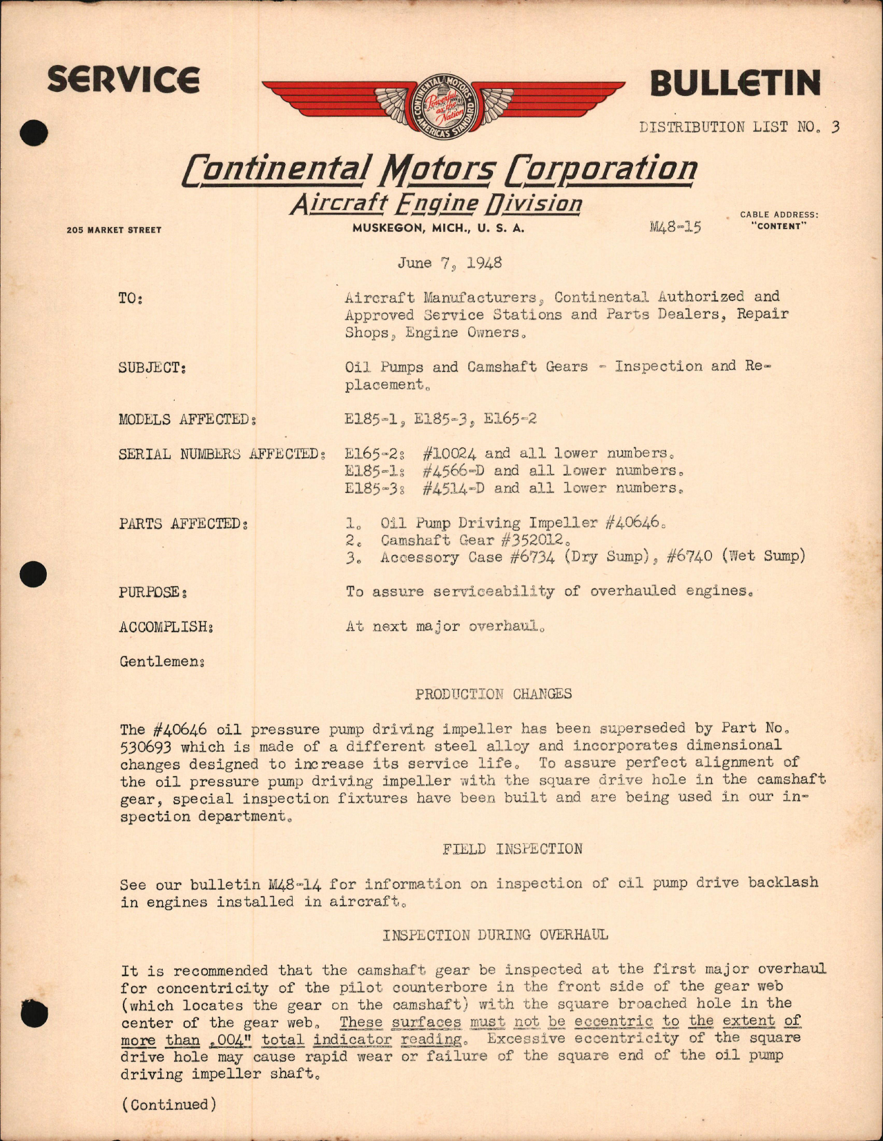 Sample page 1 from AirCorps Library document: Oil Pumps & Camshaft Gears, Inspections & Replacement