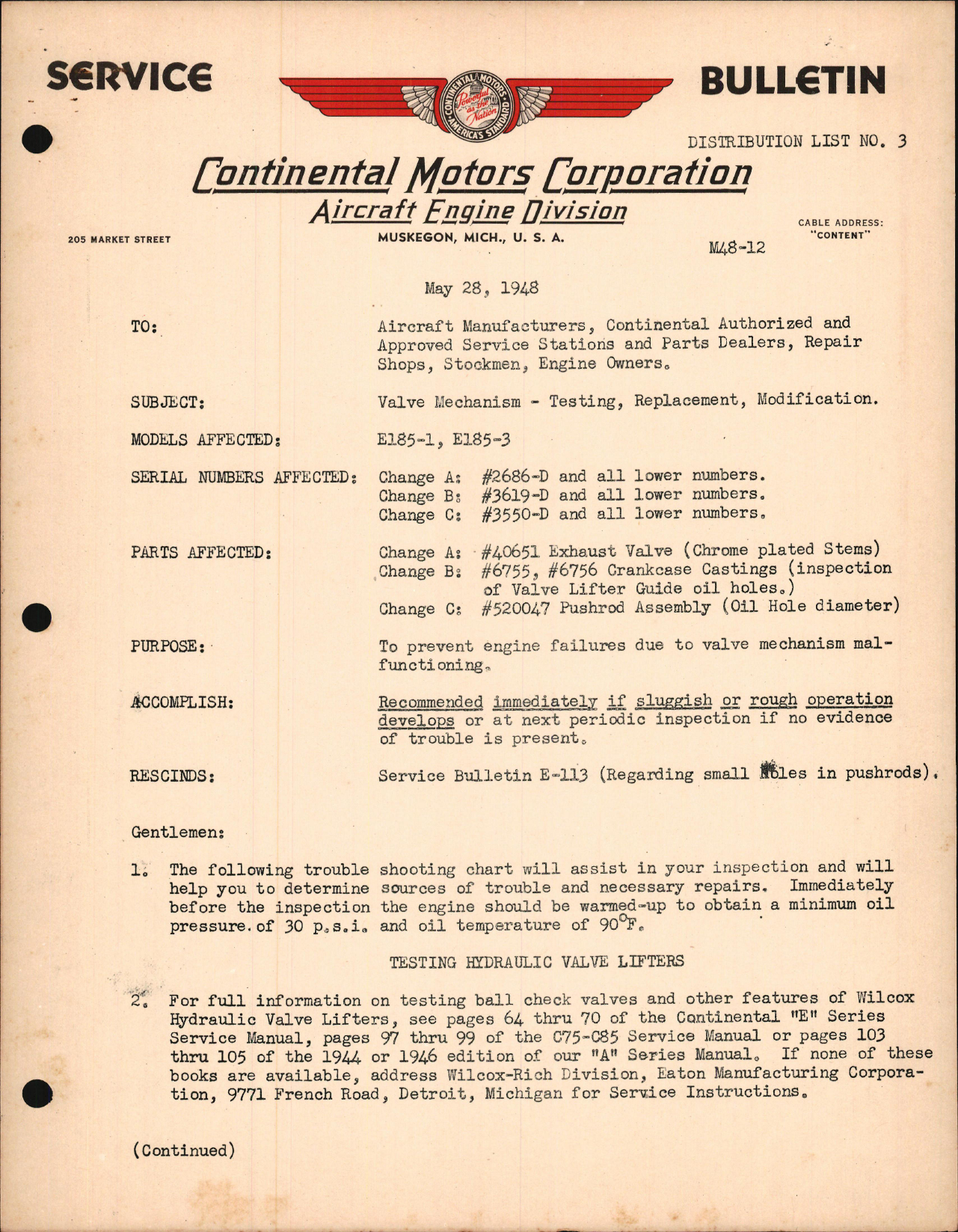 Sample page 1 from AirCorps Library document: Valve Mechanism - Testing, Replacement & Modification