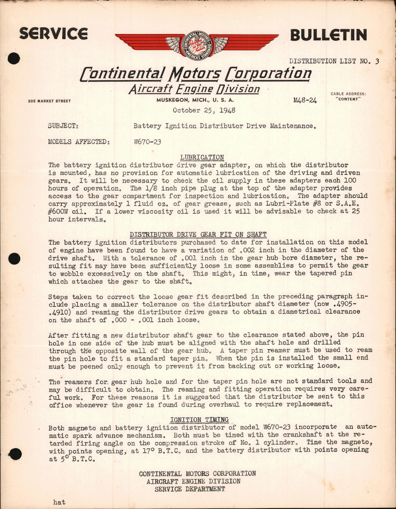 Sample page 1 from AirCorps Library document: Battery Ignition Distributor Drive Maintenance