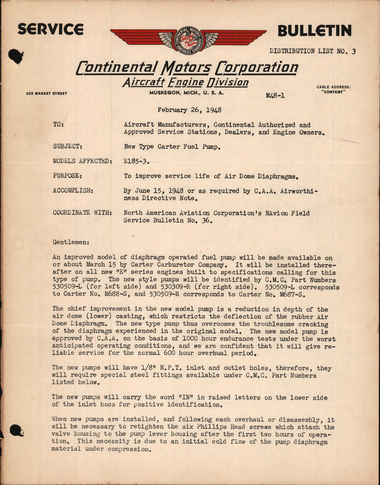 Sample page 1 from AirCorps Library document: New Type Carter Fuel Pump