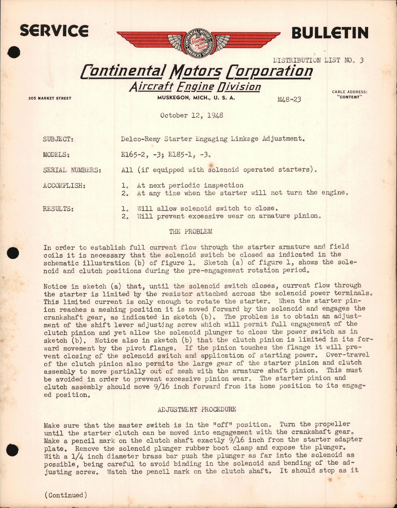 Sample page 1 from AirCorps Library document: Delco-Remy Starter Engaging Linkage Adjustments