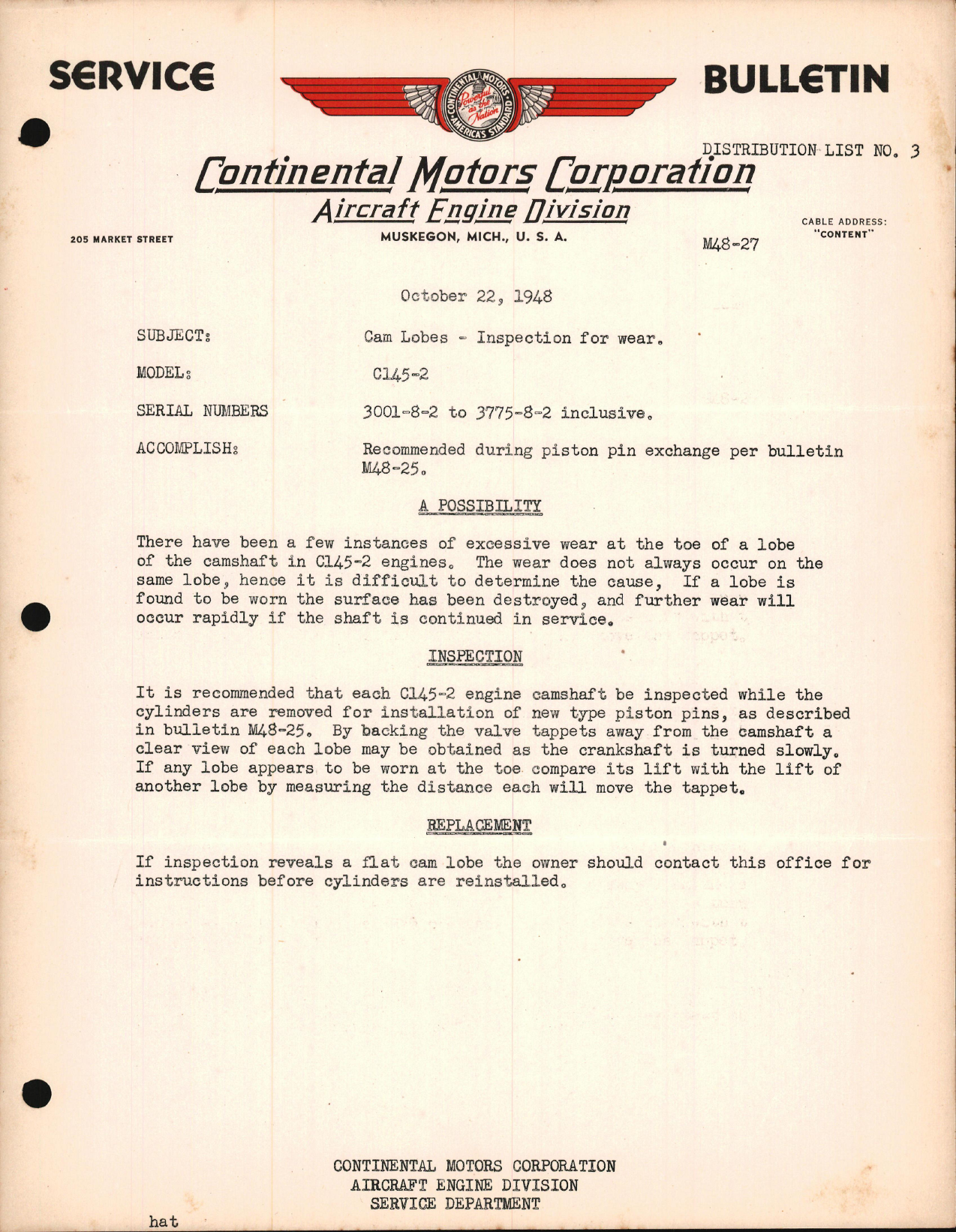 Sample page 1 from AirCorps Library document: Cam Lobes - Inspection for Wear