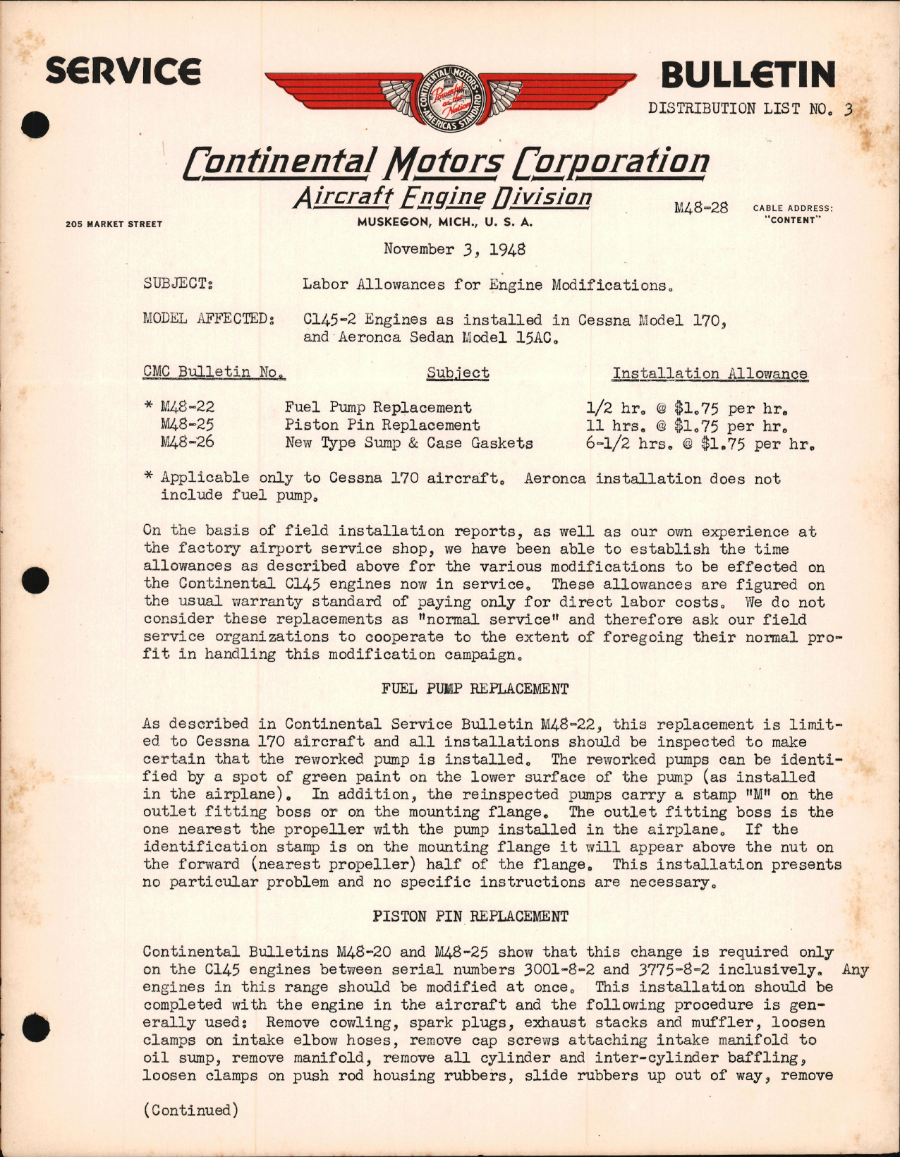 Sample page 1 from AirCorps Library document: Labor Allowances for Engine Modifications