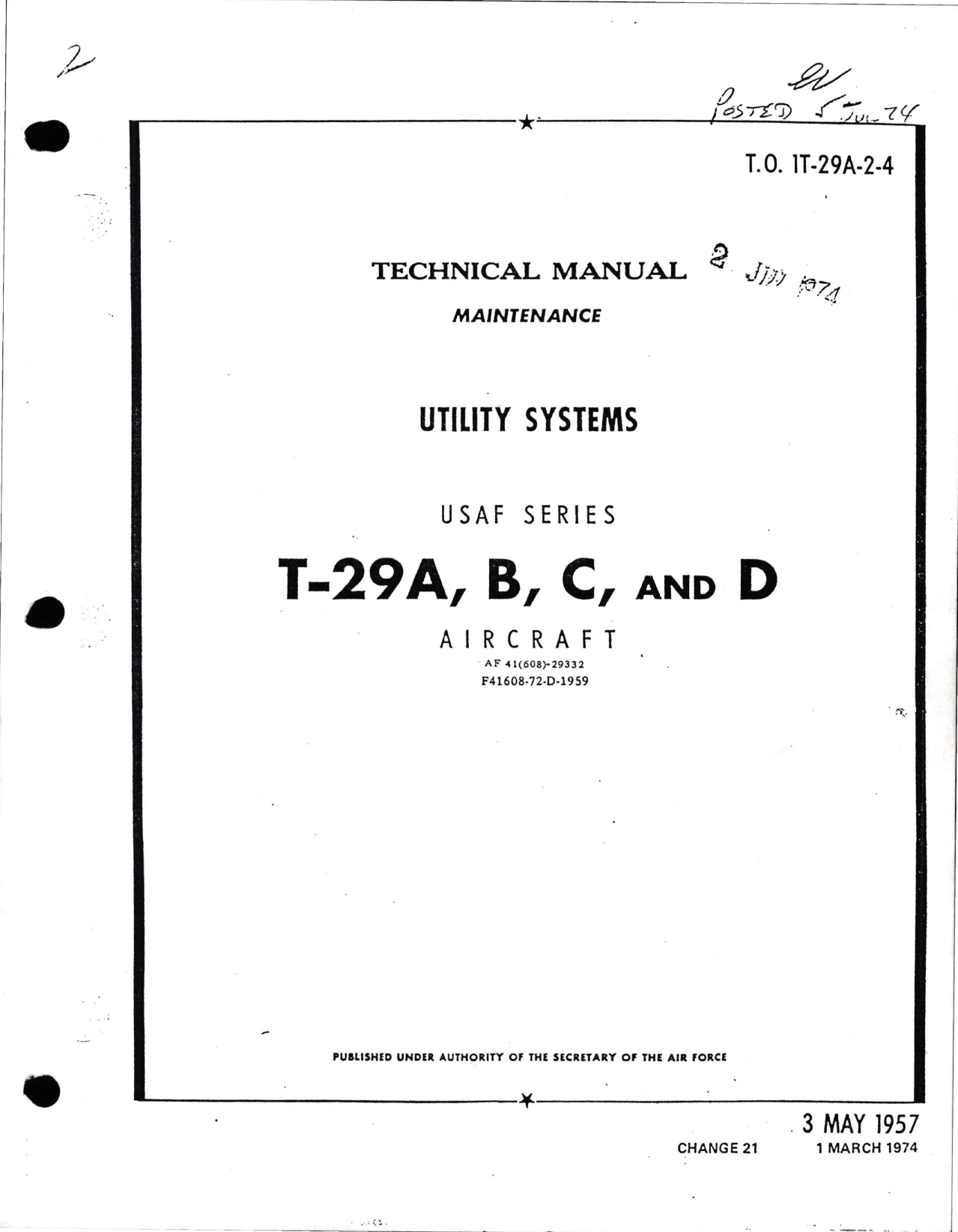 Sample page 1 from AirCorps Library document: Maintenance Manual for Utility Systems for T-29A, T-29B, T-29C, and T-29D