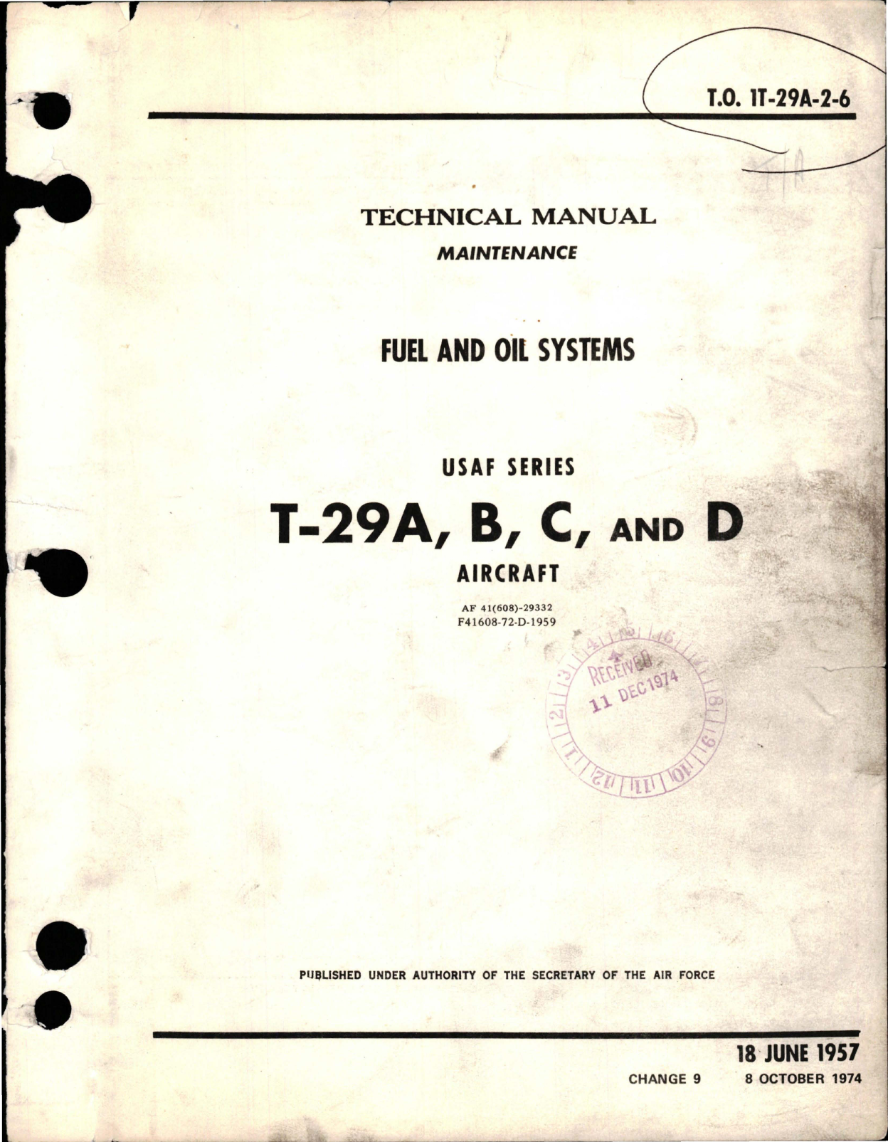 Sample page 1 from AirCorps Library document: Maintenance Manual for Fuel and Oil Systems for T-29A, T-29B, T-29C, and T-29D