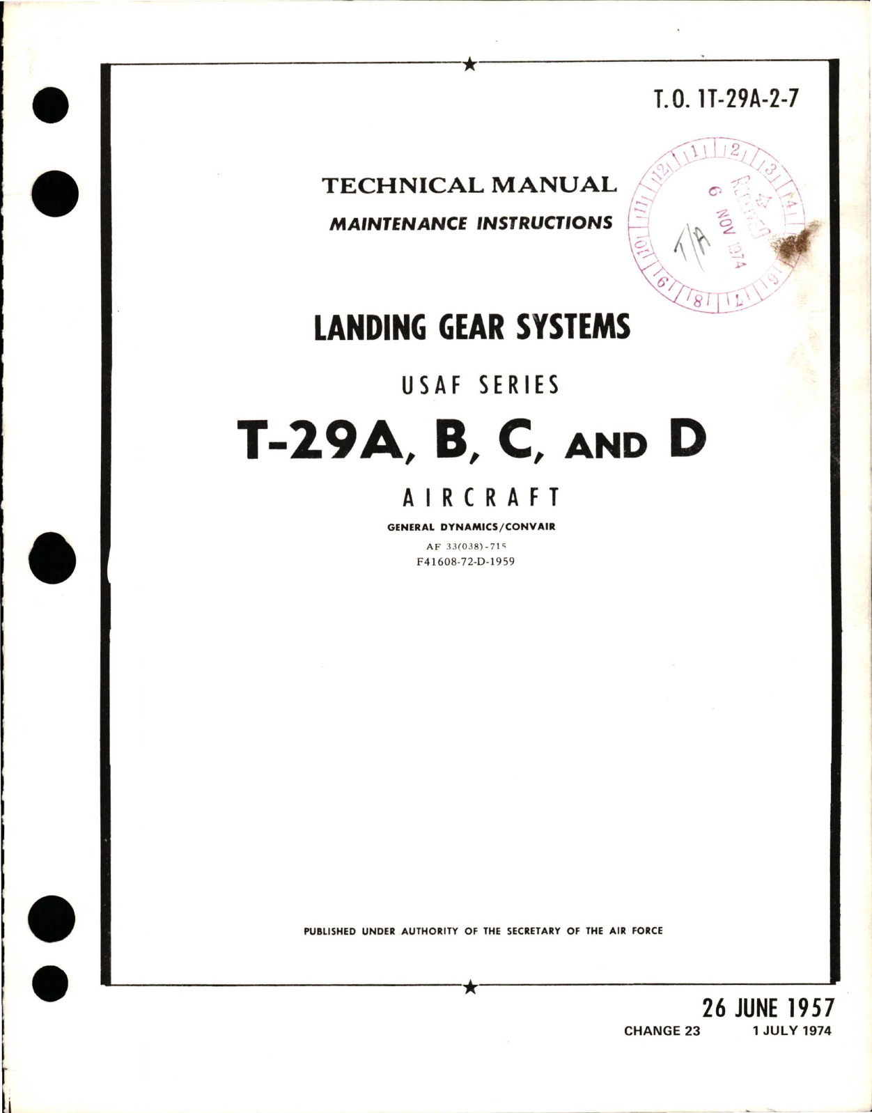 Sample page 1 from AirCorps Library document: Maintenance Instructions for Landing Gear Systems for T-29A, T-29B, T-29C and T-29A