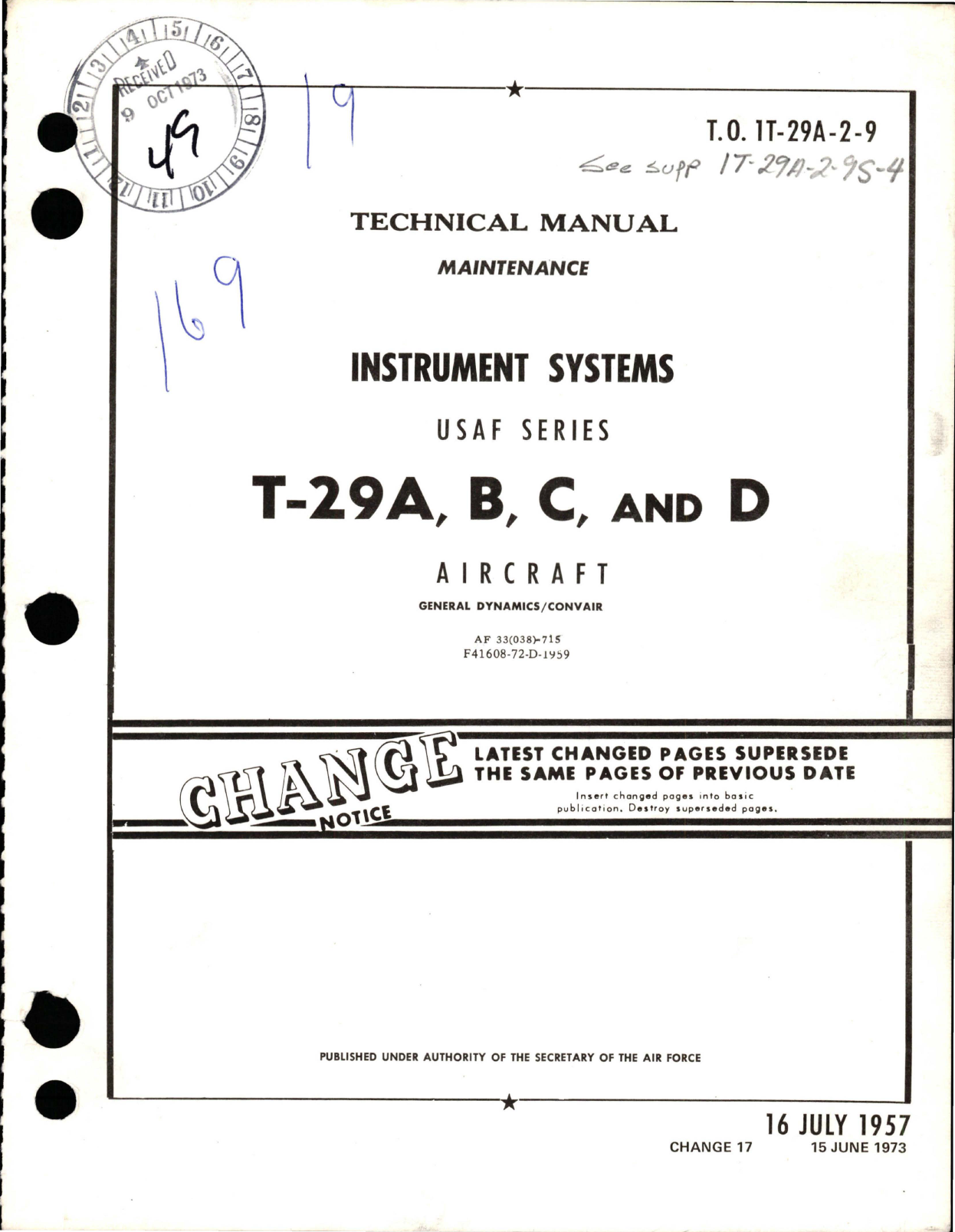 Sample page 1 from AirCorps Library document: Maintenance for Instrument Systems - T-29A, T-29B, T-29C and T-29D