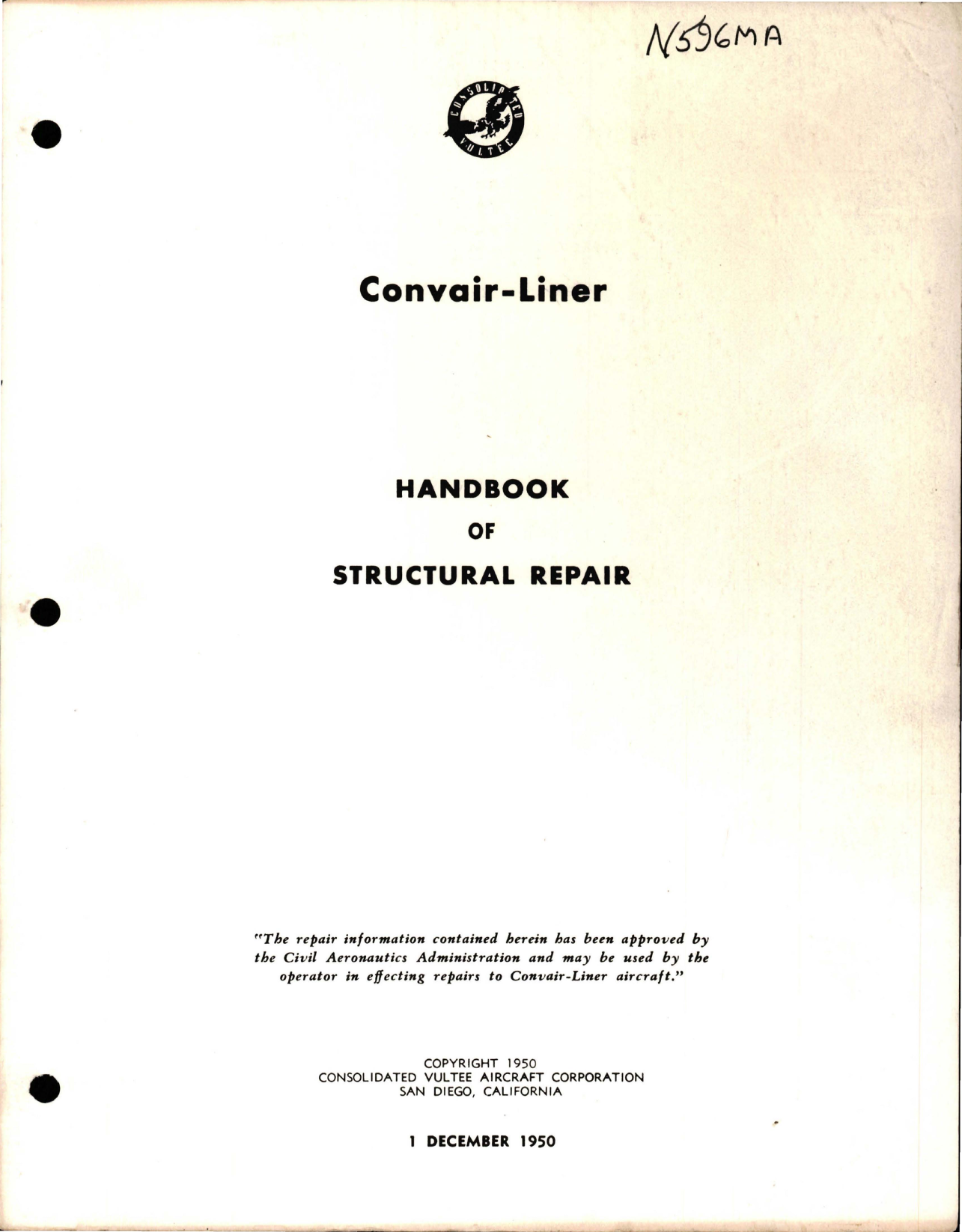 Sample page 1 from AirCorps Library document: Structural Repair for Convair Liner - CV-240