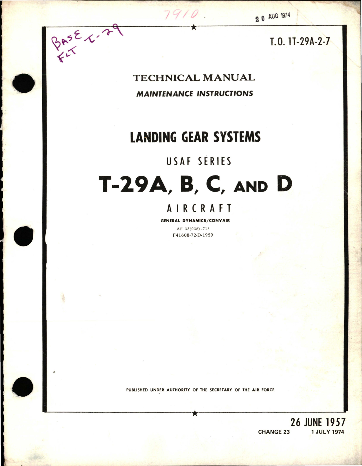 Sample page 1 from AirCorps Library document: Maintenance Instructions for Landing Gear Systems - T-29A, T-29B, T-29C and T-29D