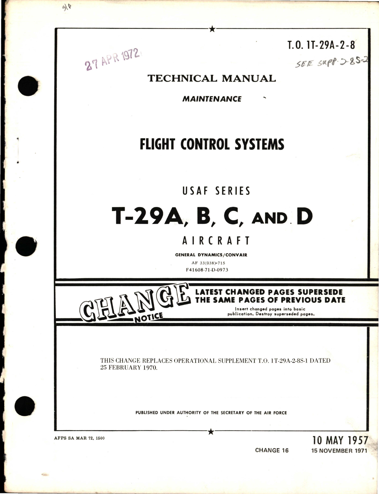 Sample page 1 from AirCorps Library document: Maintenance Manual for Flight Control Systems - T-29A, T-29B, T-29C and T-29D