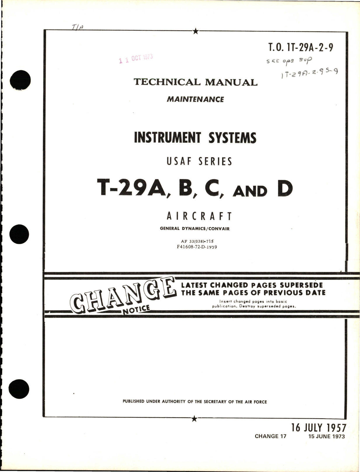 Sample page 1 from AirCorps Library document: Maintenance for Instrument Systems - T-29A, T-29B, T-29C and T-29D