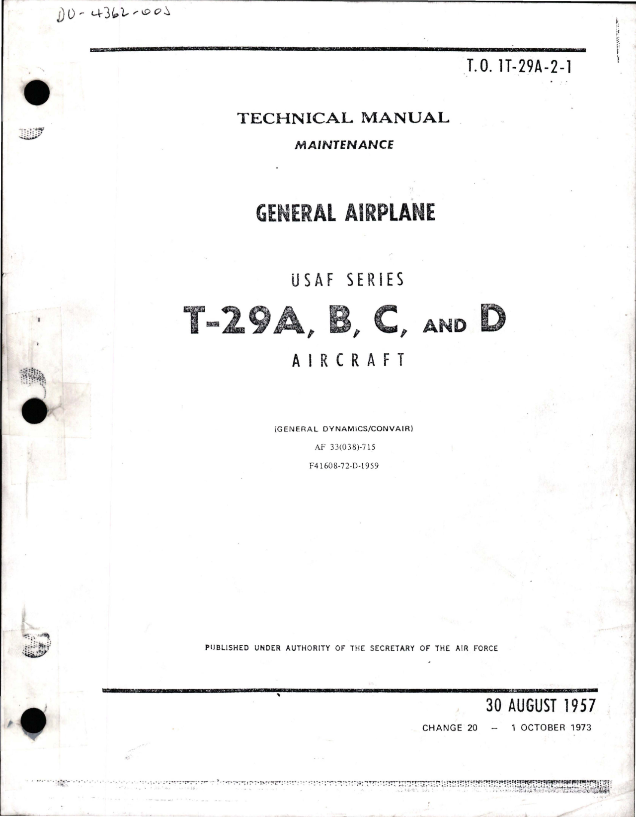 Sample page 1 from AirCorps Library document: Maintenance for General Airplane - T-29A, T-29B, T-29C and T-29D