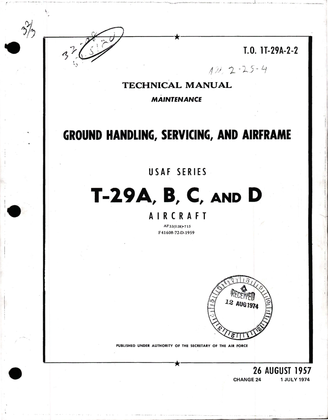 Sample page 1 from AirCorps Library document: Maintenance Manual for Ground Handling, Servicing and Airframe - T-29A, T-29B, T-29C and T-29D